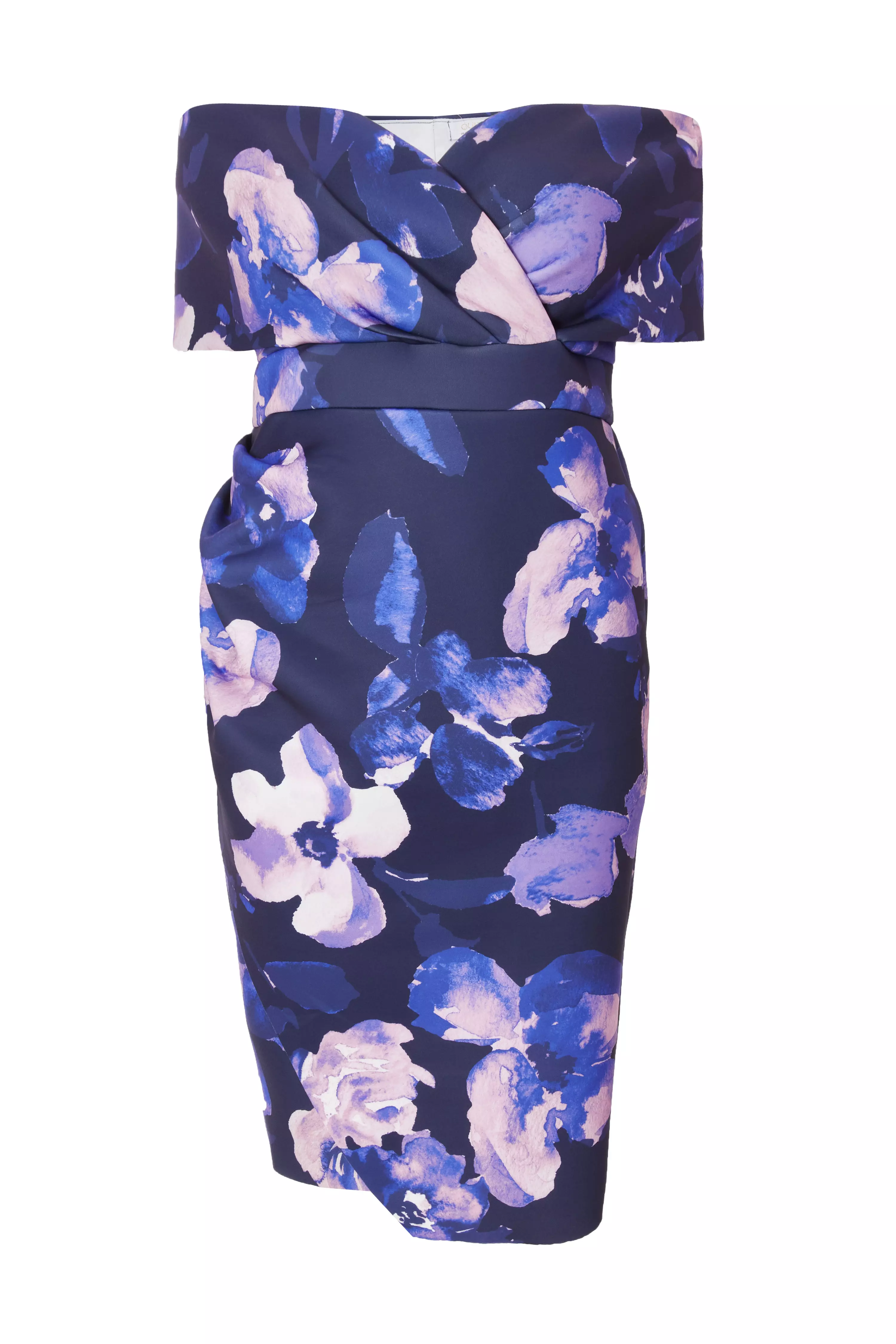 Curve Navy Floral Bardot Midi Dress