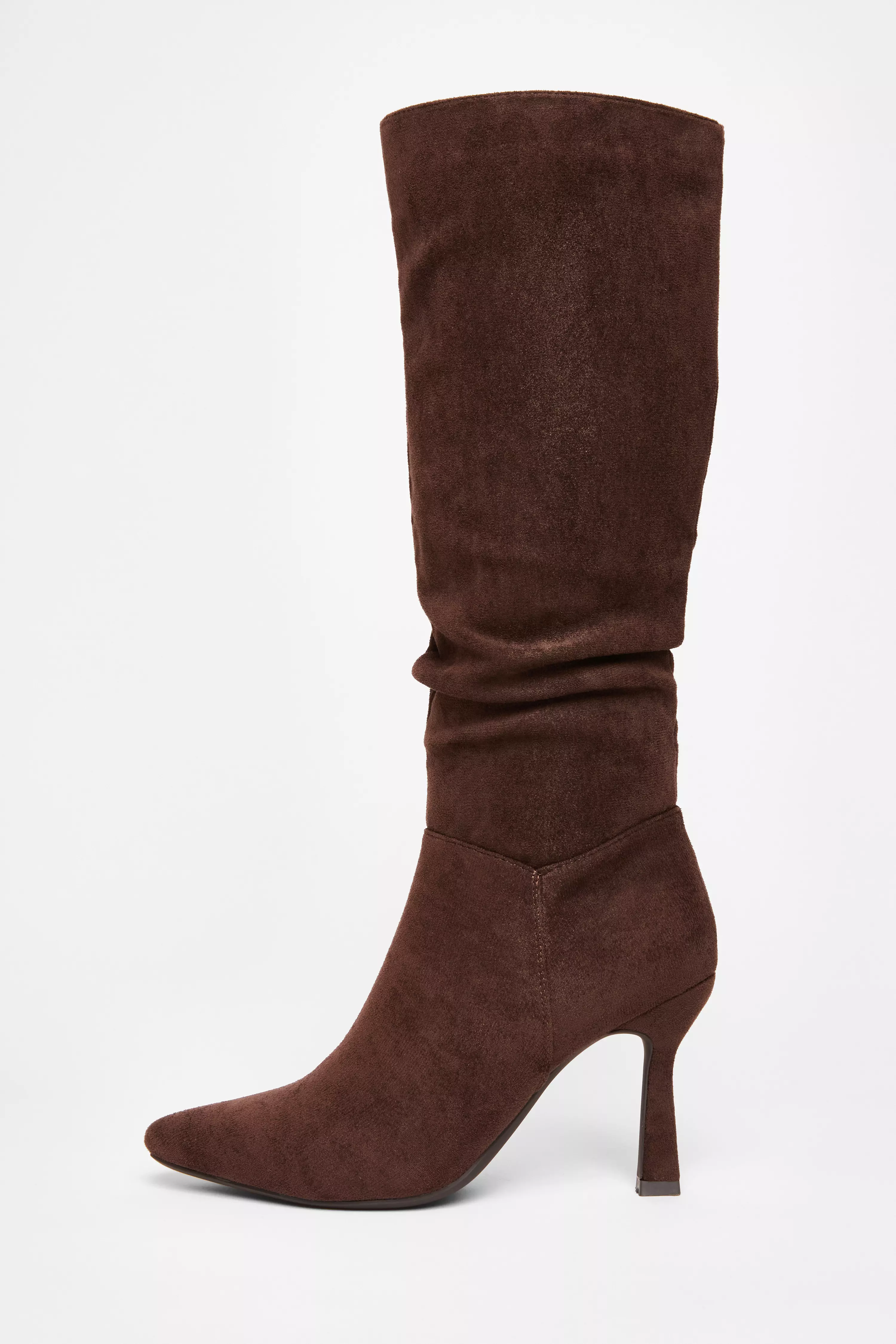 Brown Faux Suede Heeled Boots