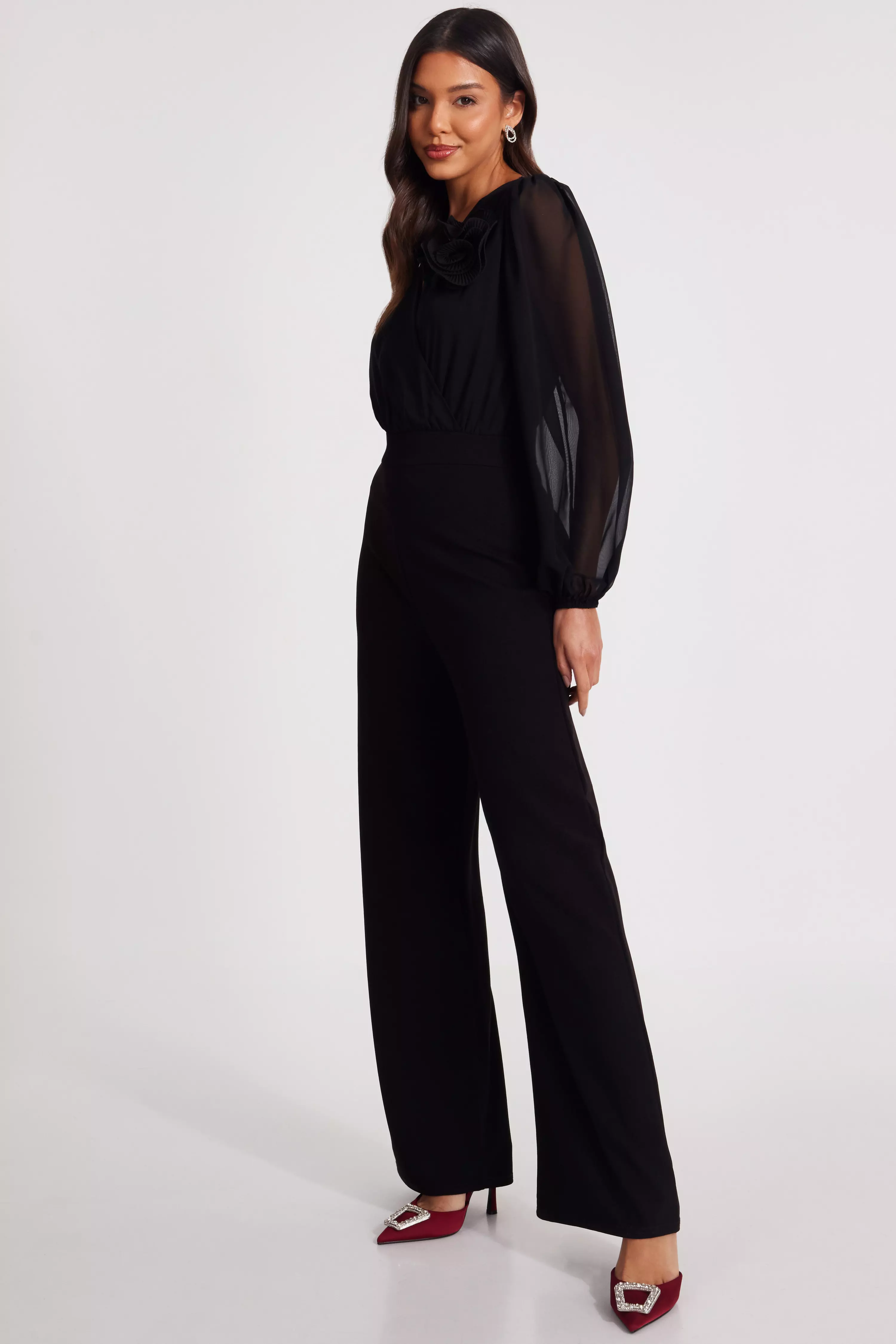 Black Corsage Wide Leg Jumpsuit