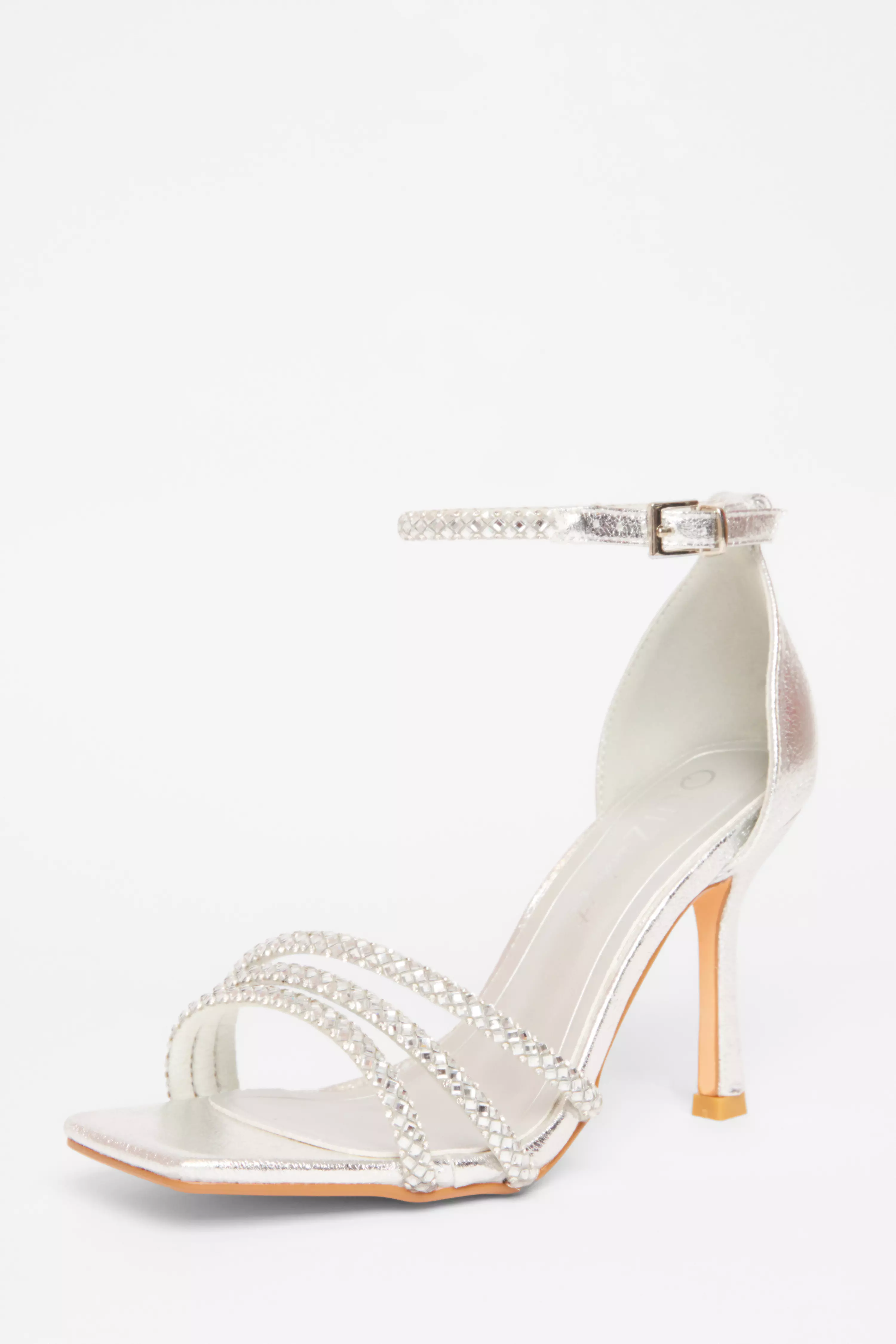 Wide Fit Silver Diamante Heels