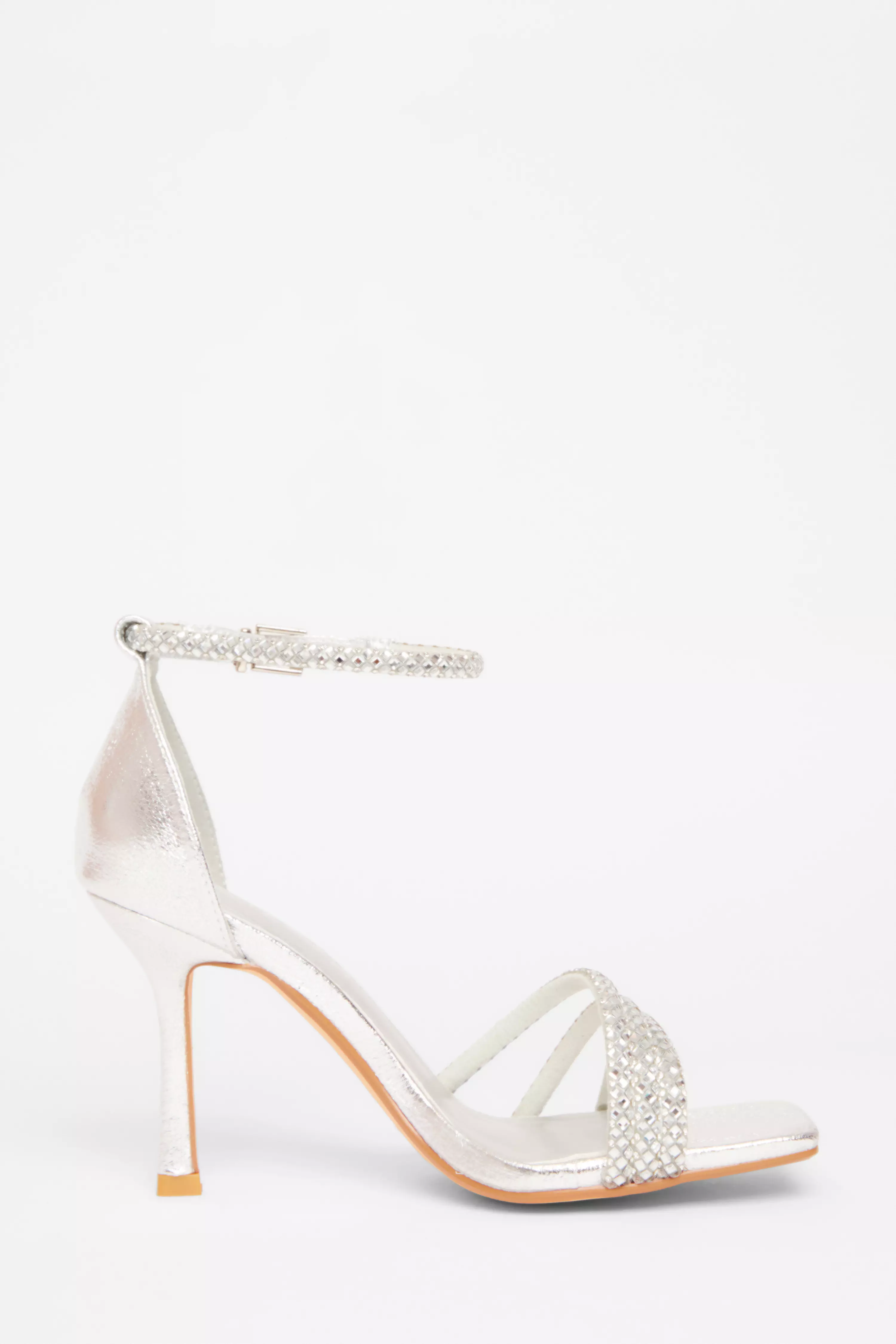 Wide Fit Silver Diamante Heels