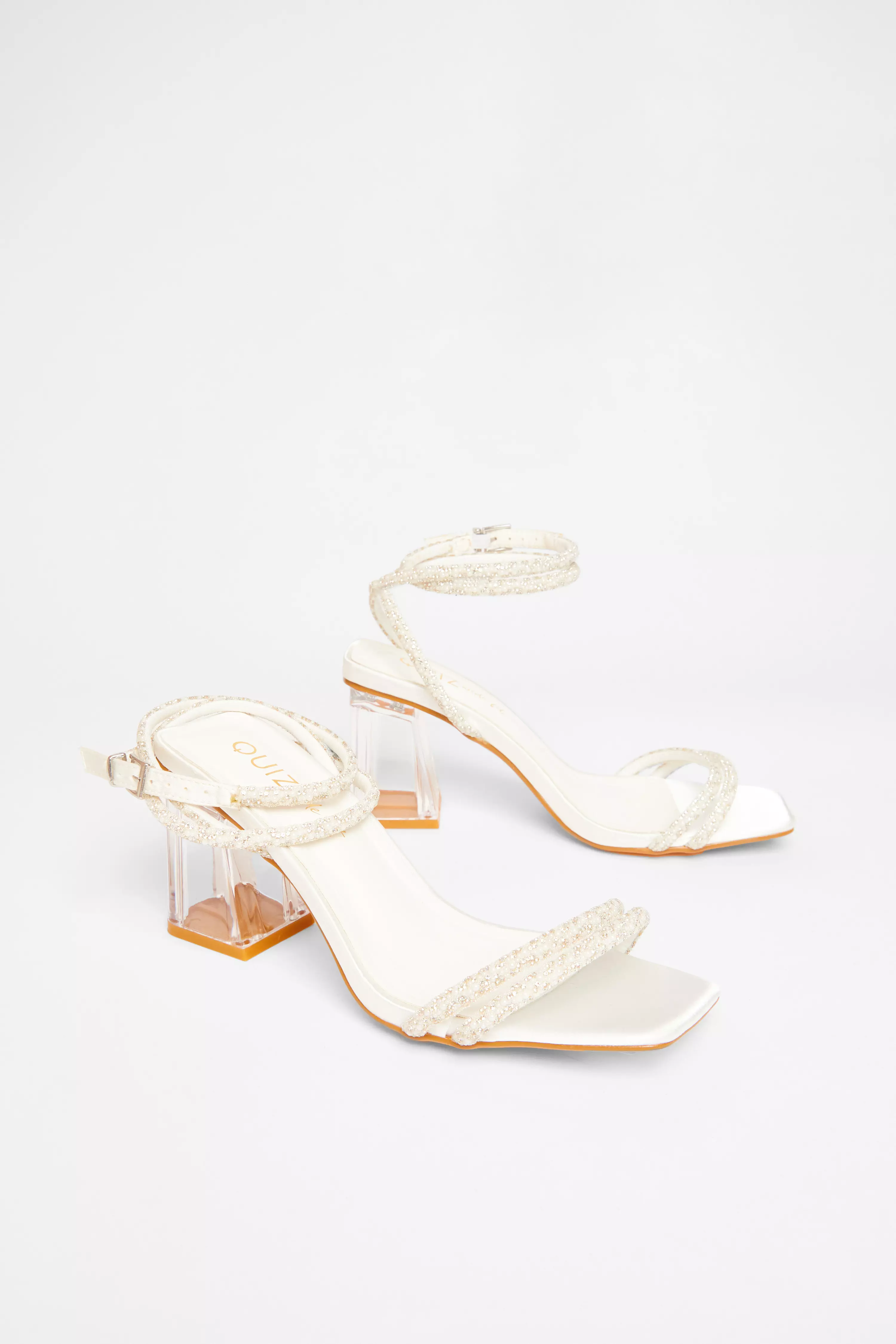 Wide Fit White Bridal Diamante Heeled Sandals