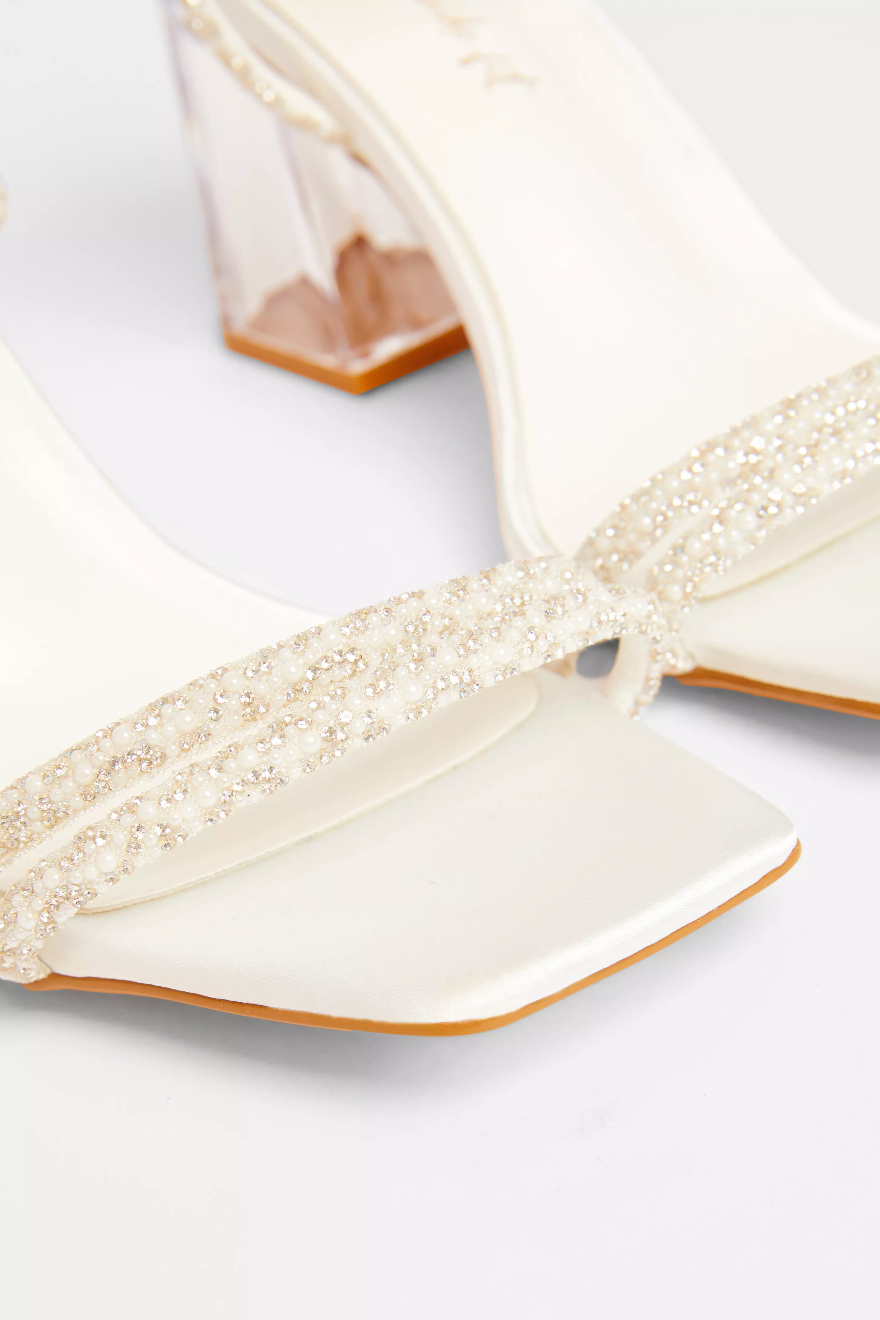 Wide Fit White Bridal Diamante Heeled Sandals