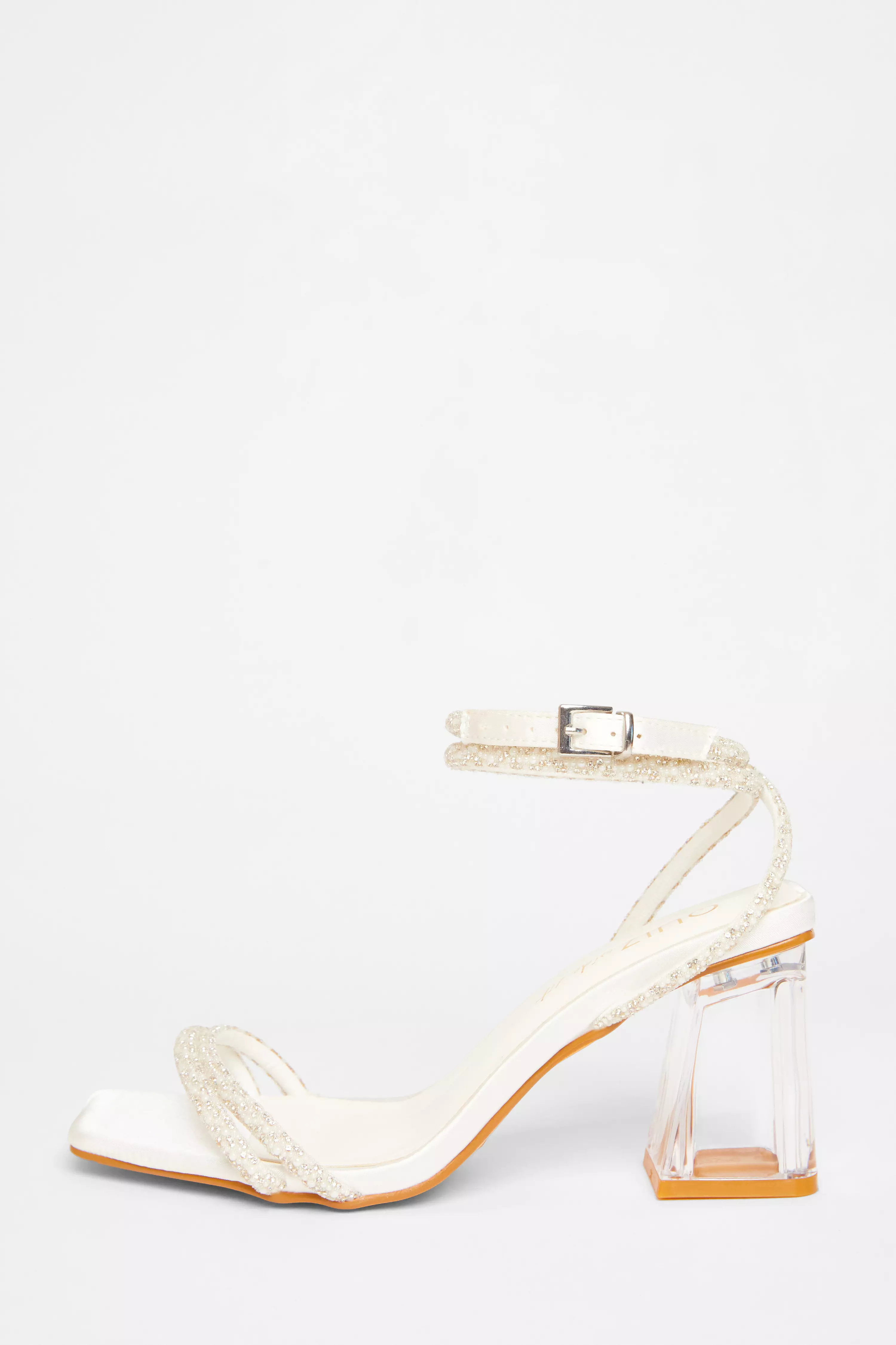 Wide Fit White Bridal Diamante Heeled Sandals