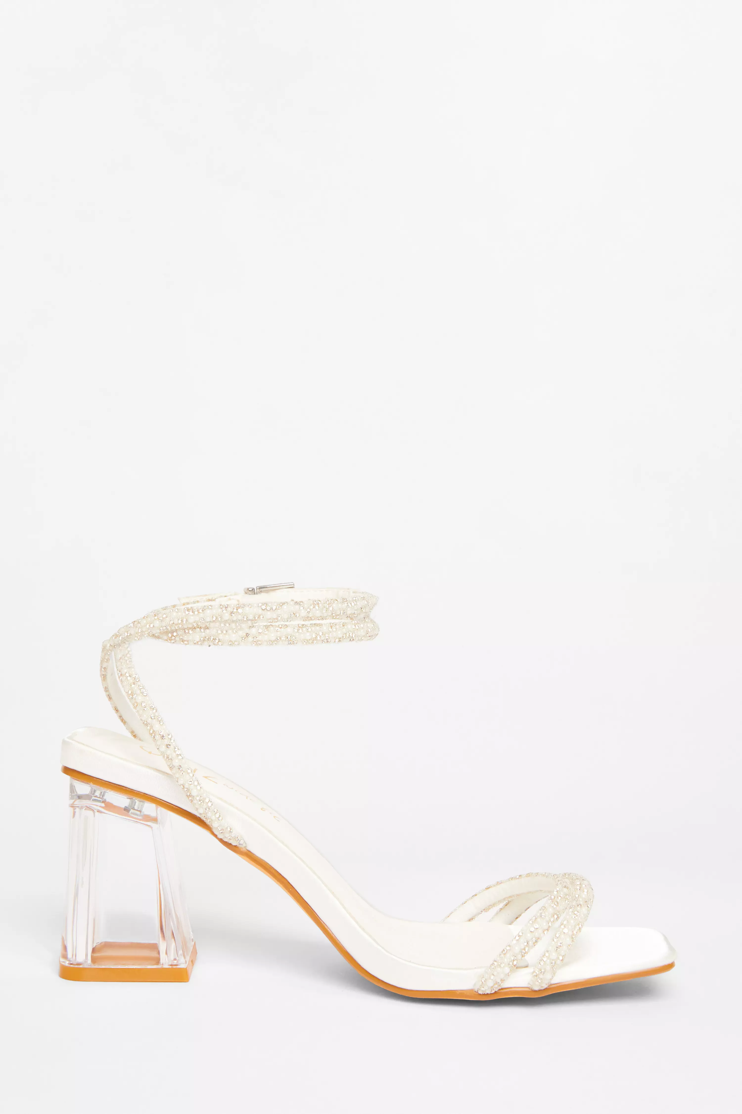 Wide Fit White Bridal Diamante Heeled Sandals