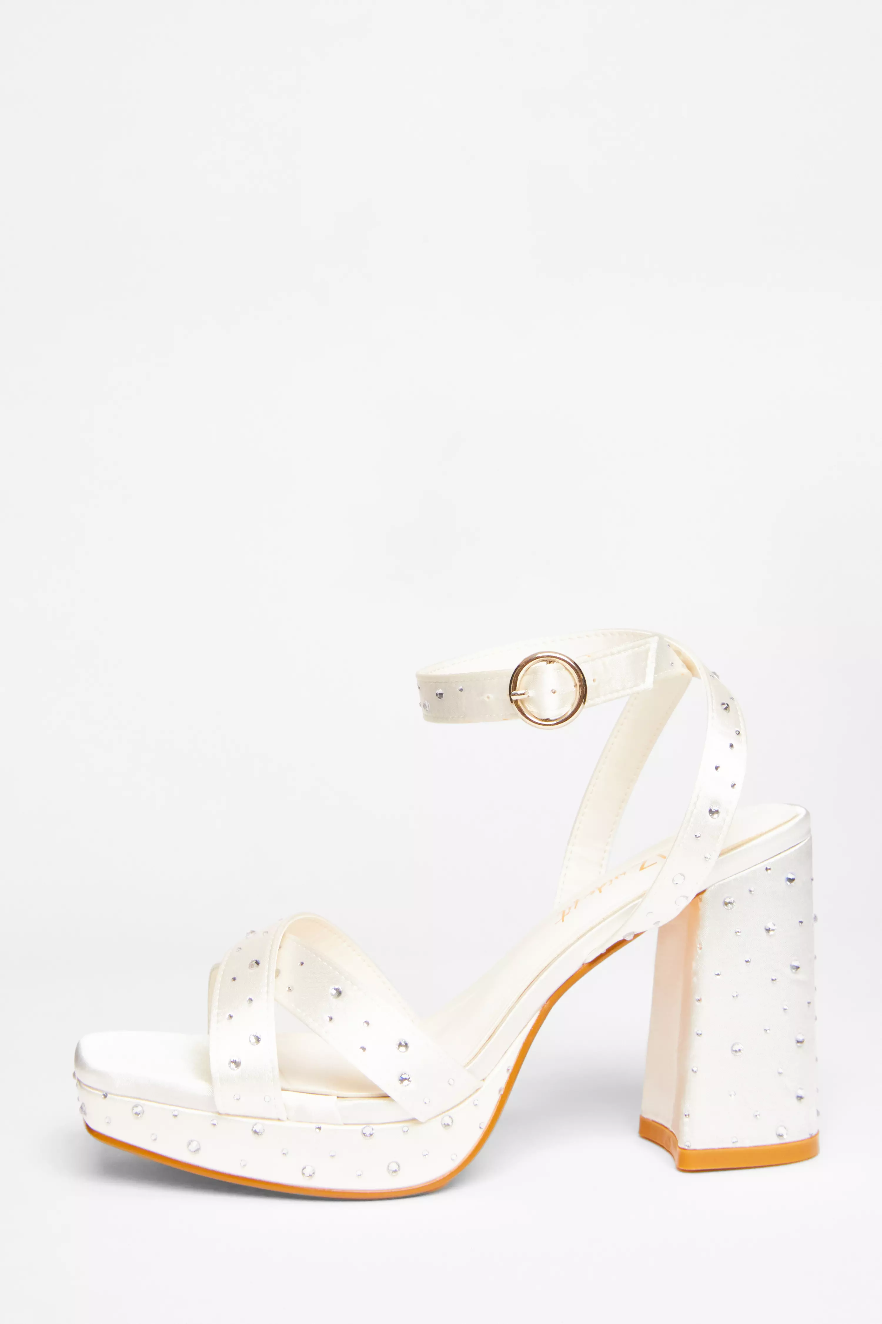 Wide Fit White Bridal Diamante Platform Heels