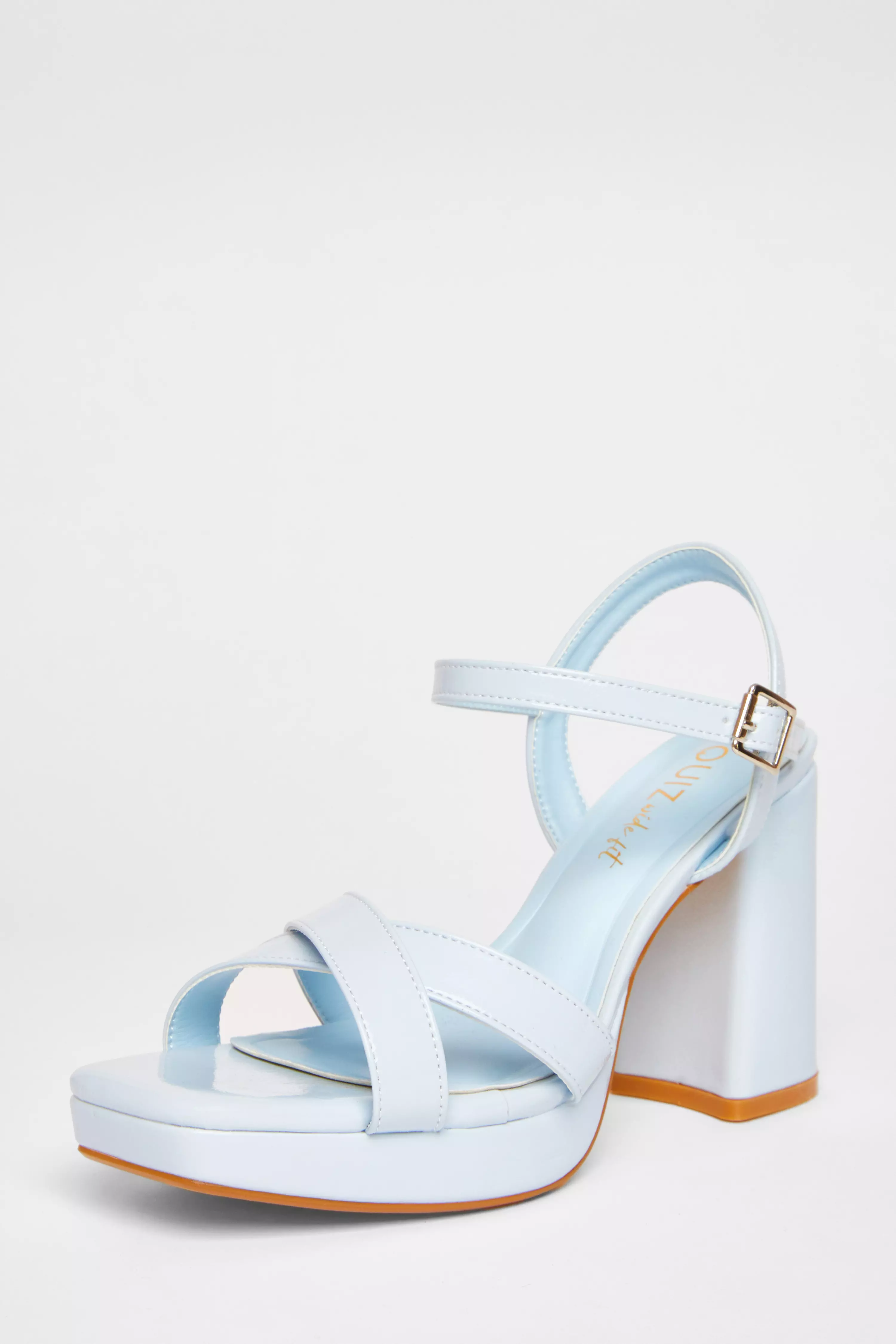 Wide Fit Blue Faux Leather Block Heels