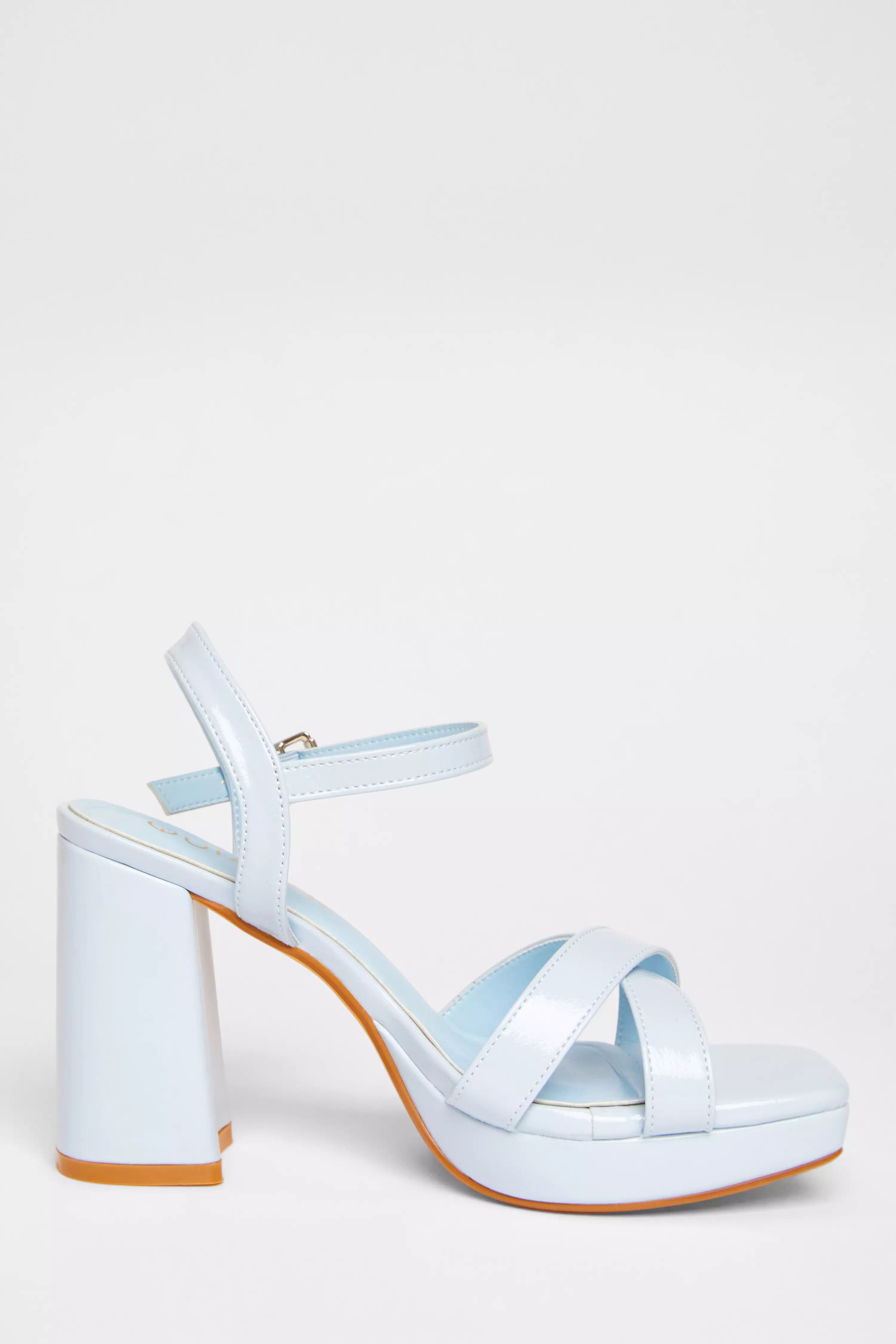 Wide Fit Blue Faux Leather Block Heels