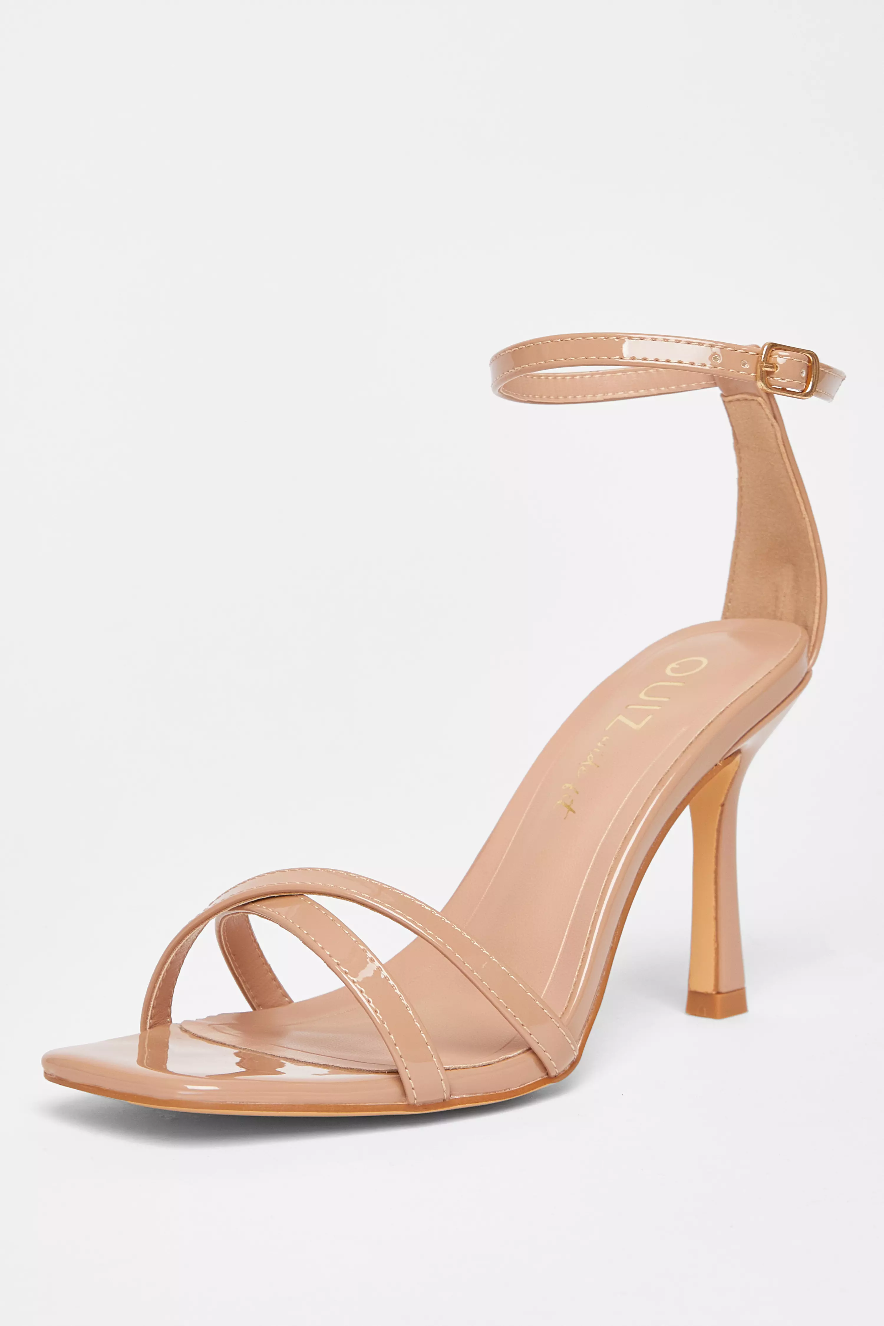 Wide Fit Nude Patent Cross Strap Heels