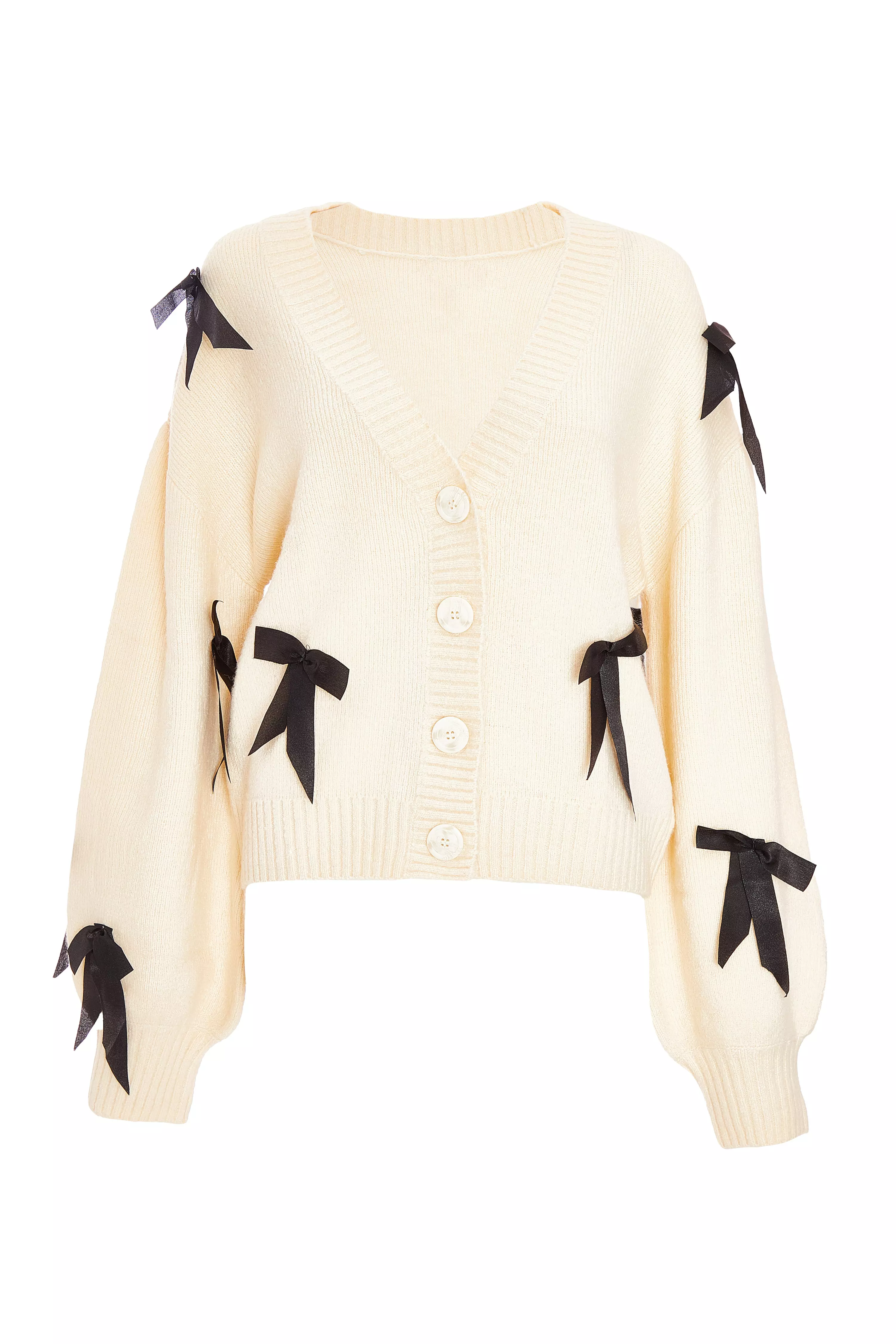 Stone Knitted Bow Detail Cardigan