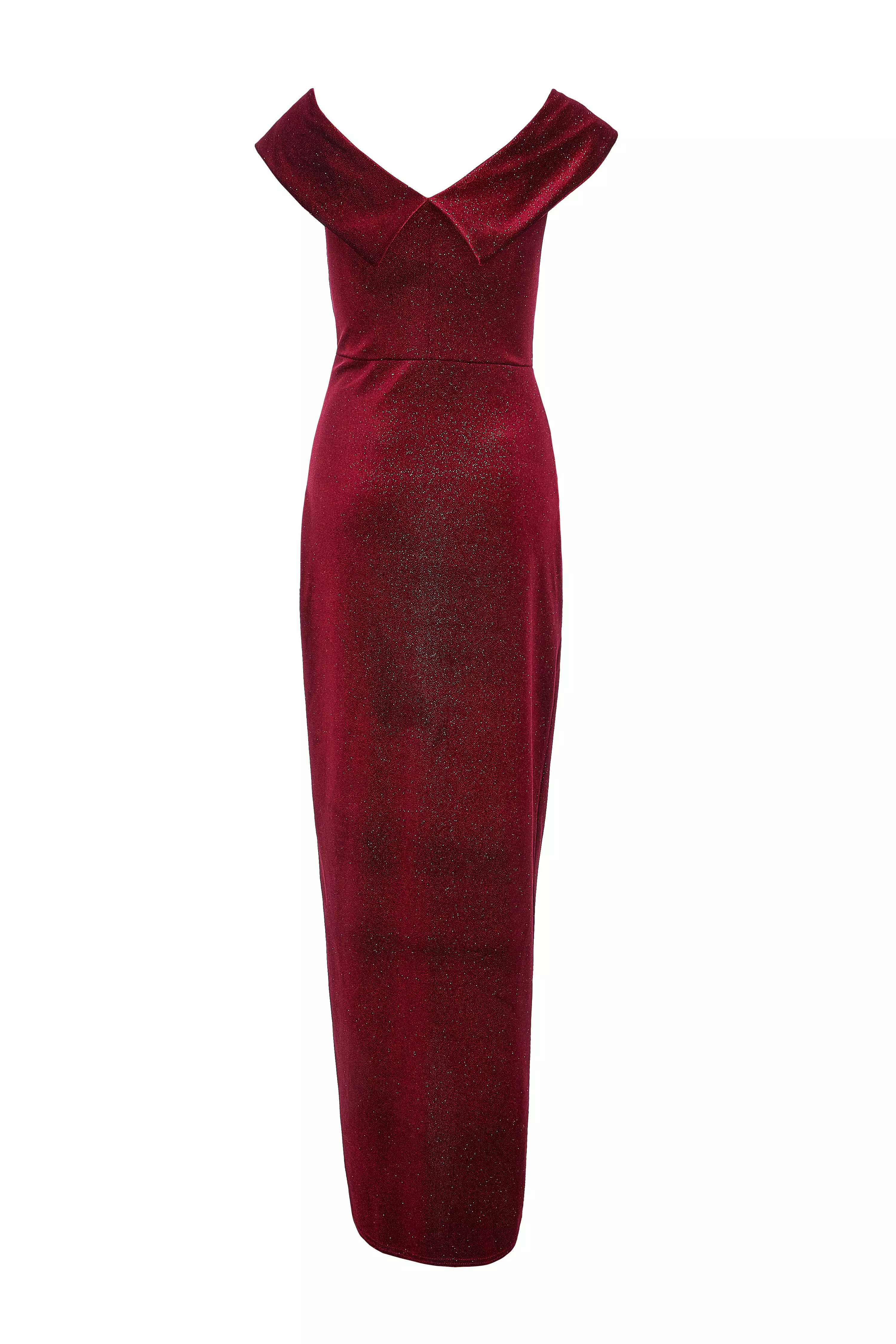 Dark Red Velvet Bardot Maxi Dress