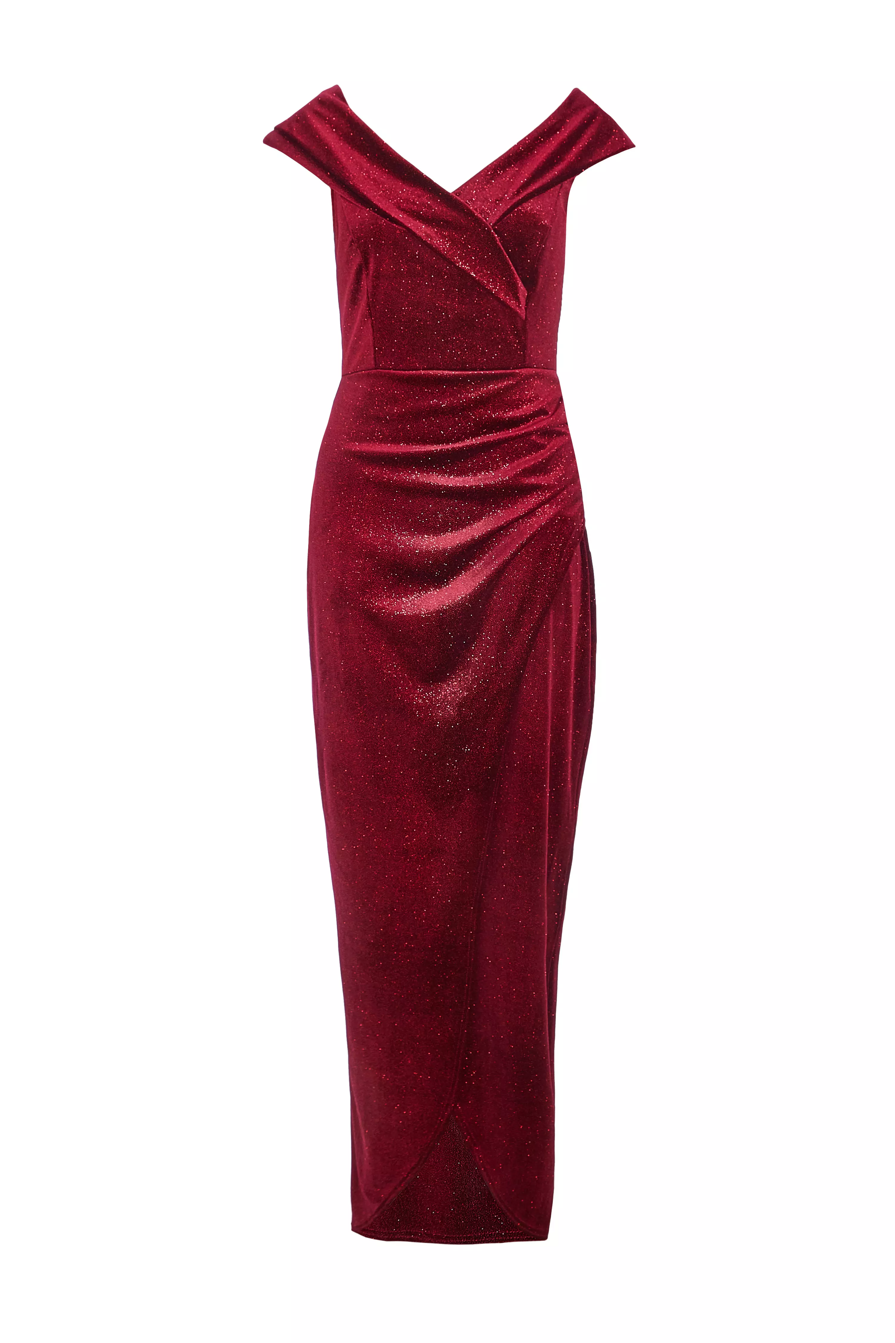 Dark Red Velvet Bardot Maxi Dress