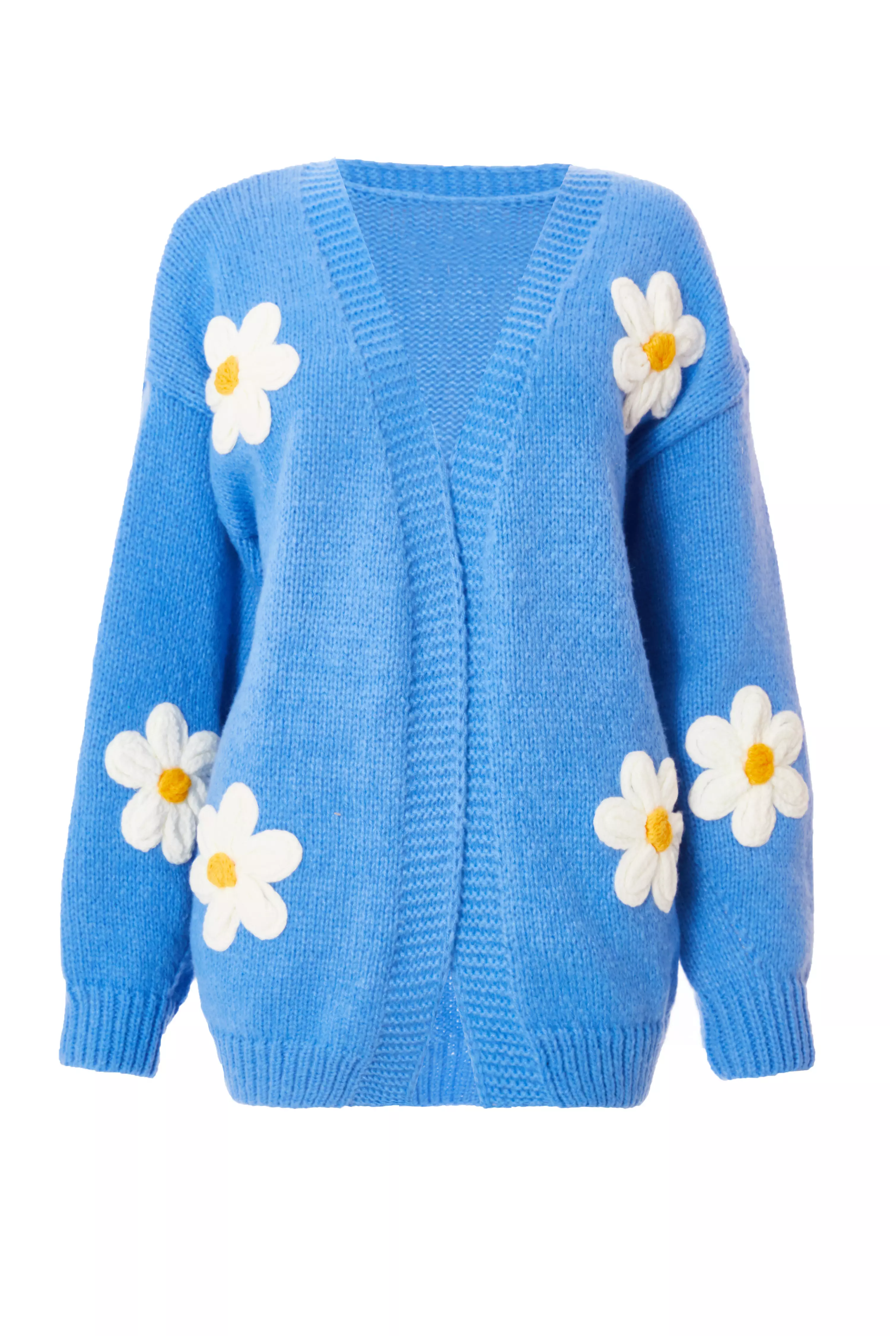 Blue Knitted Floral Cardigan