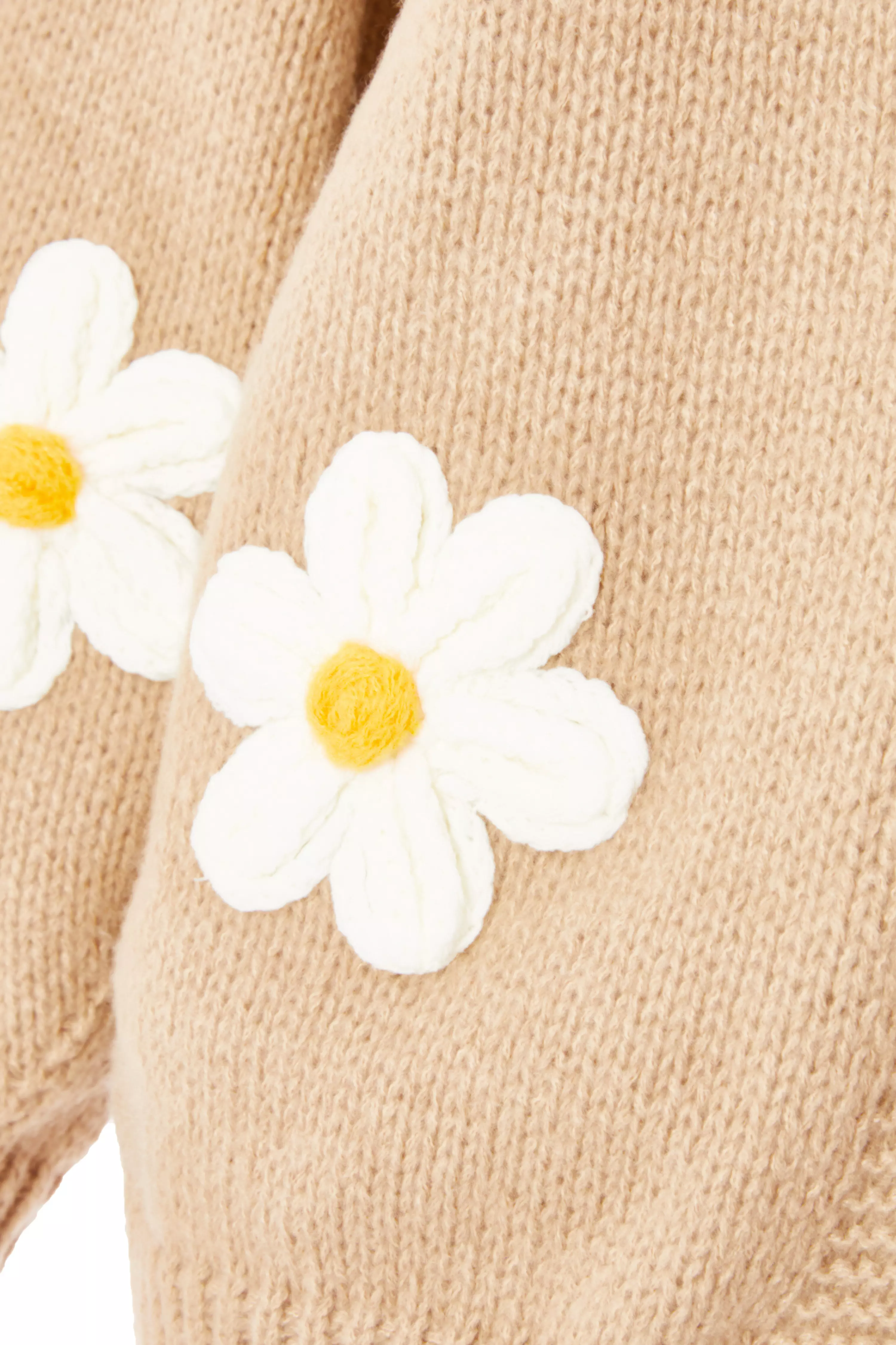 Beige Knitted Floral Cardigan