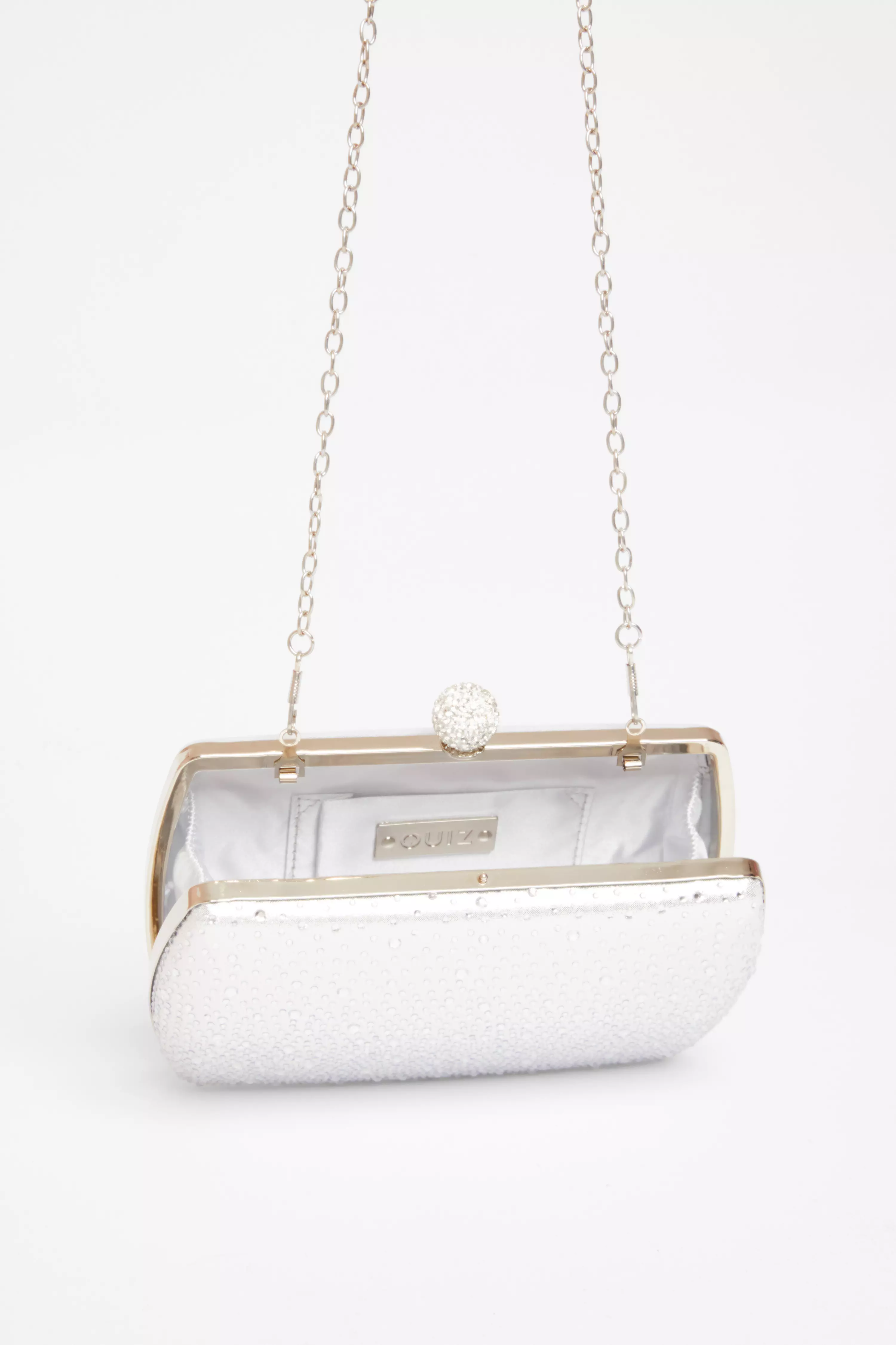 Silver Diamante Curve Box Bag