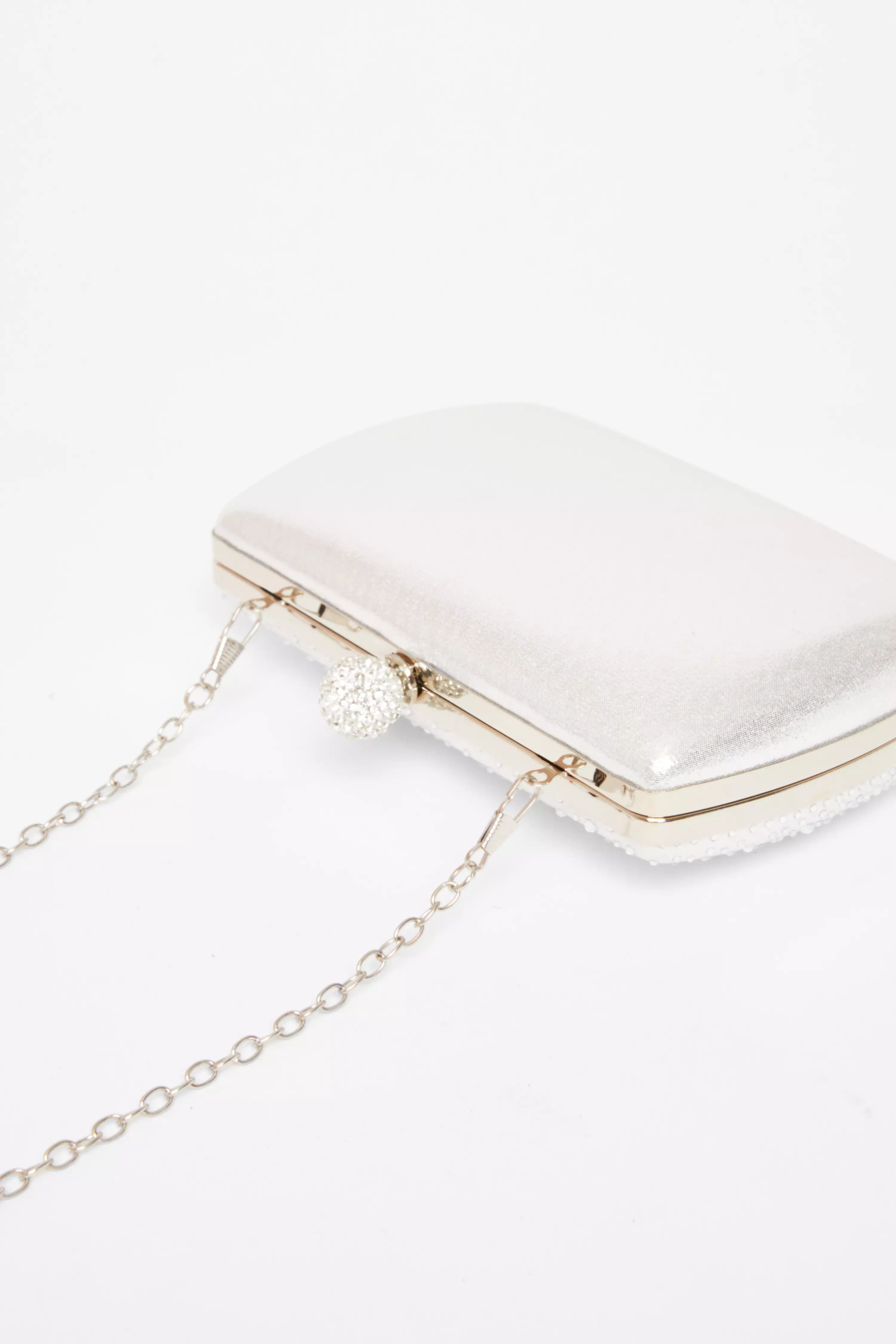 Silver Diamante Curve Box Bag