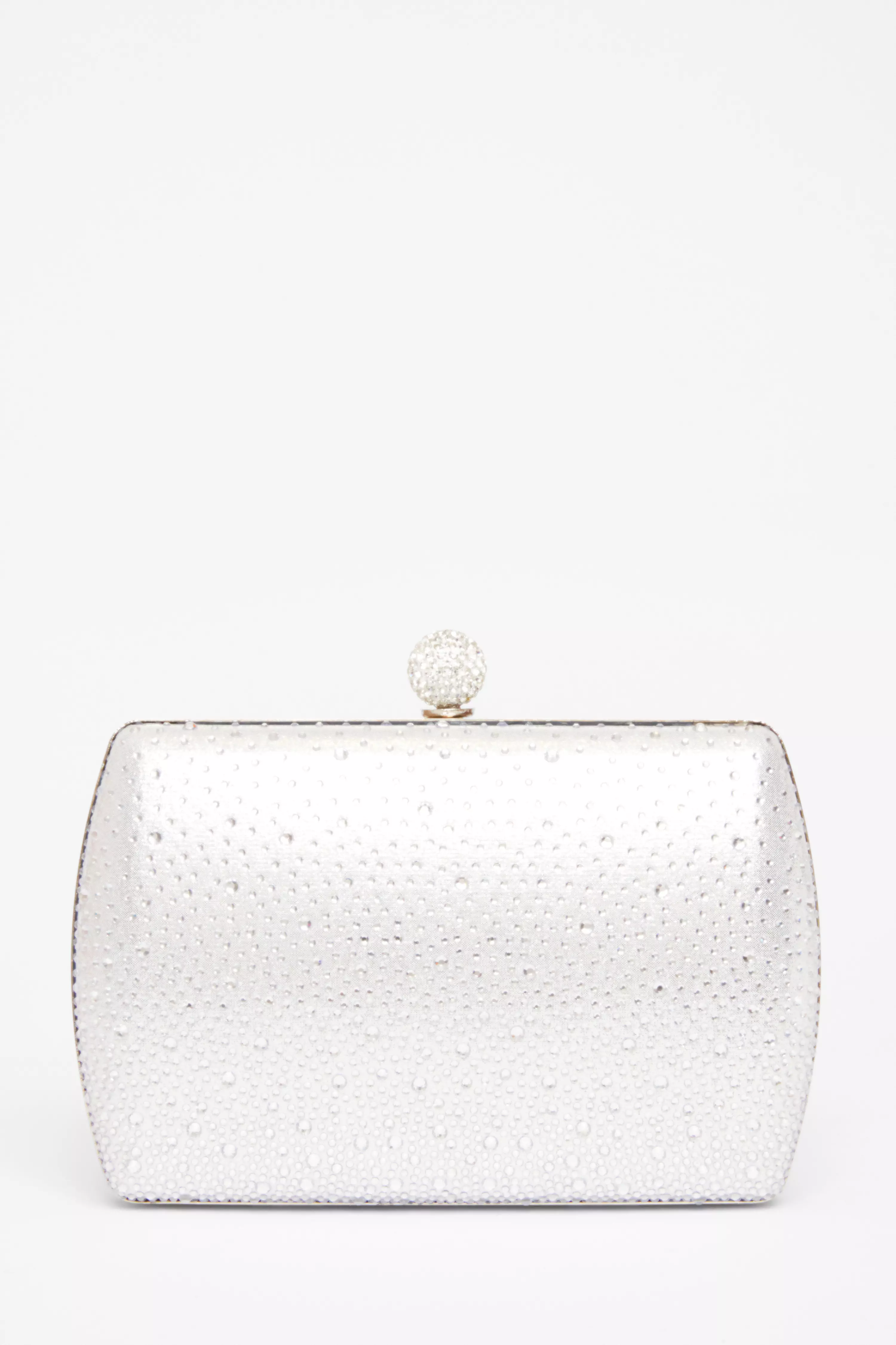 Silver Diamante Curve Box Bag