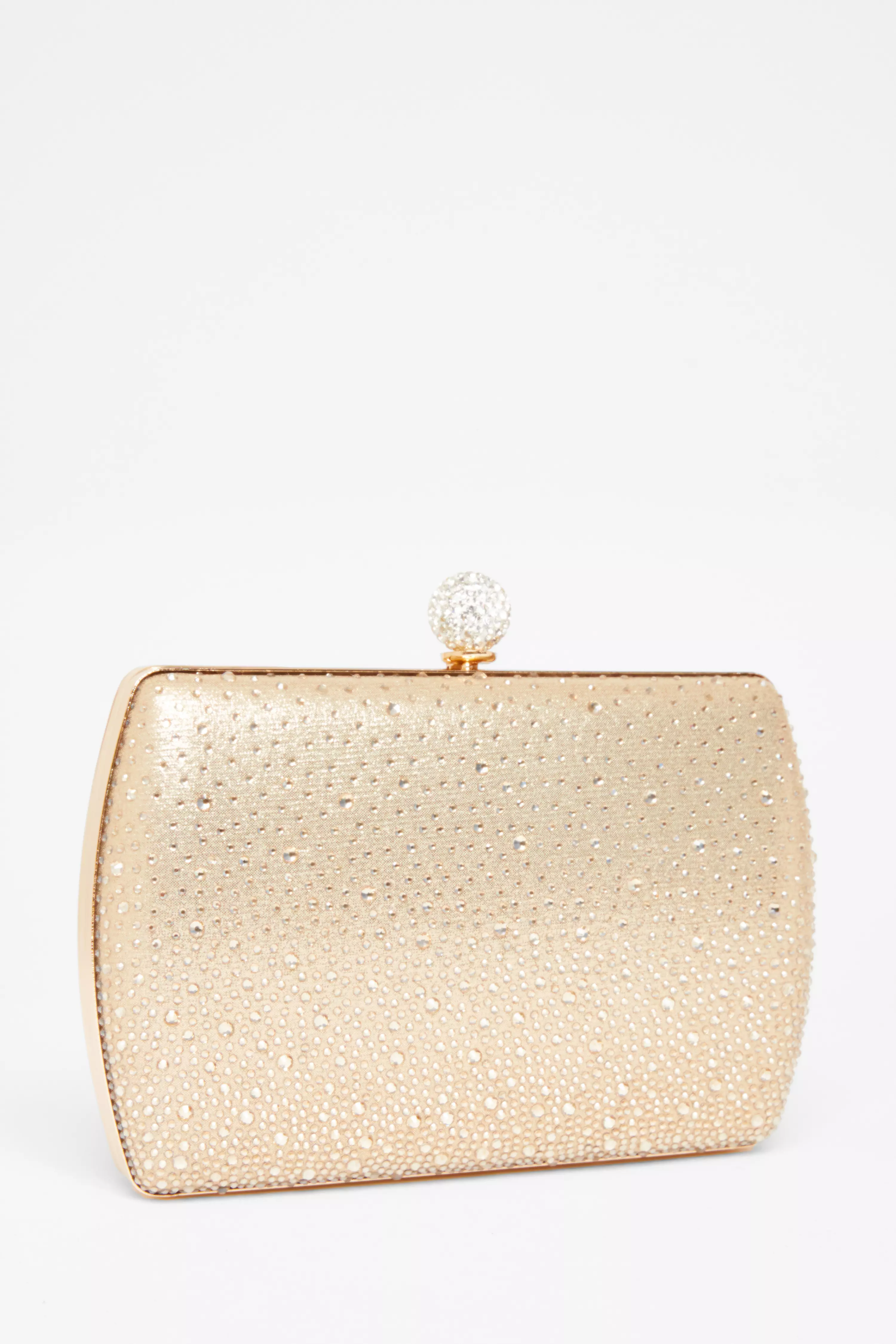 Gold Diamante Curve Box Bag