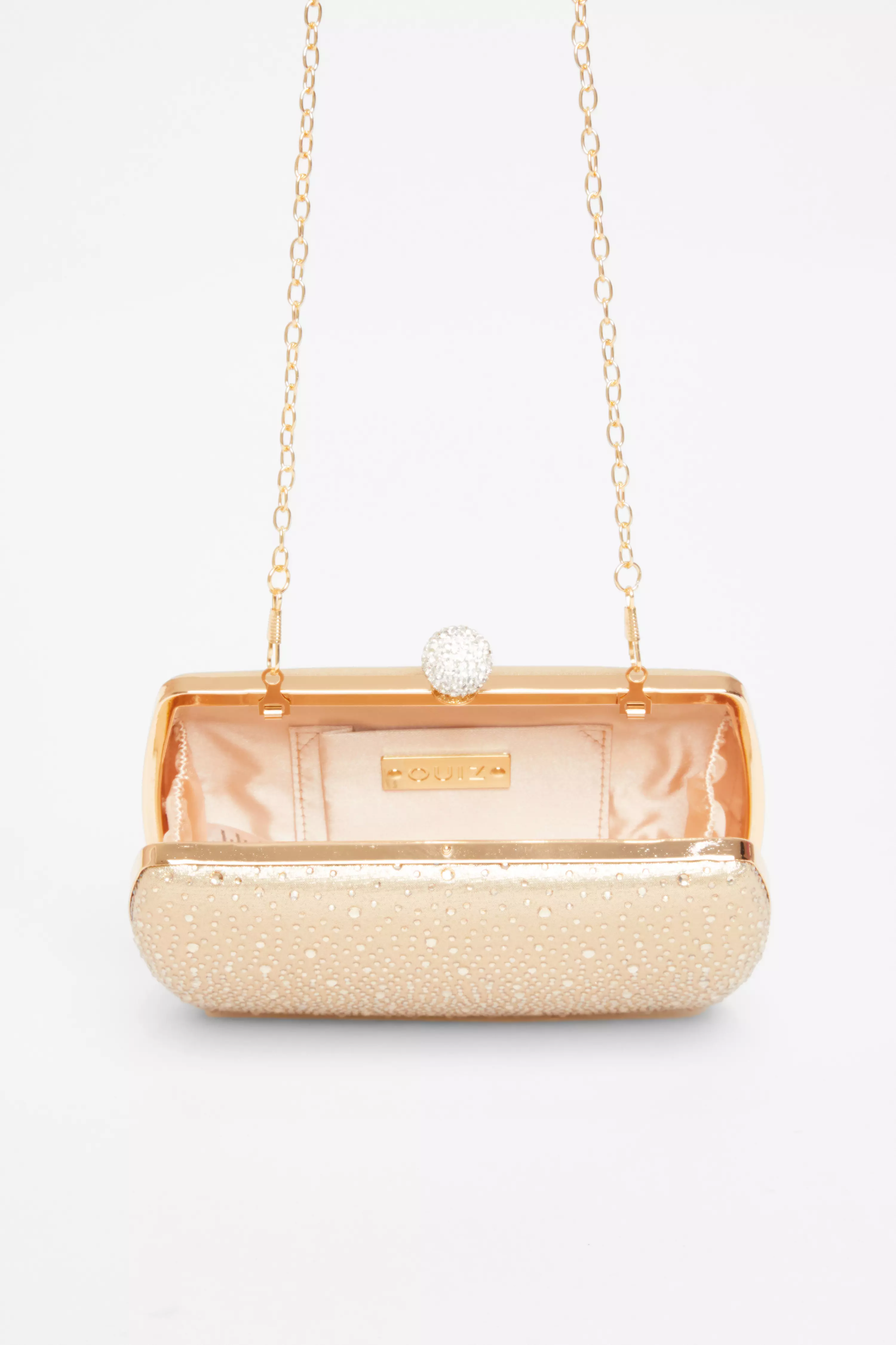 Gold Diamante Curve Box Bag