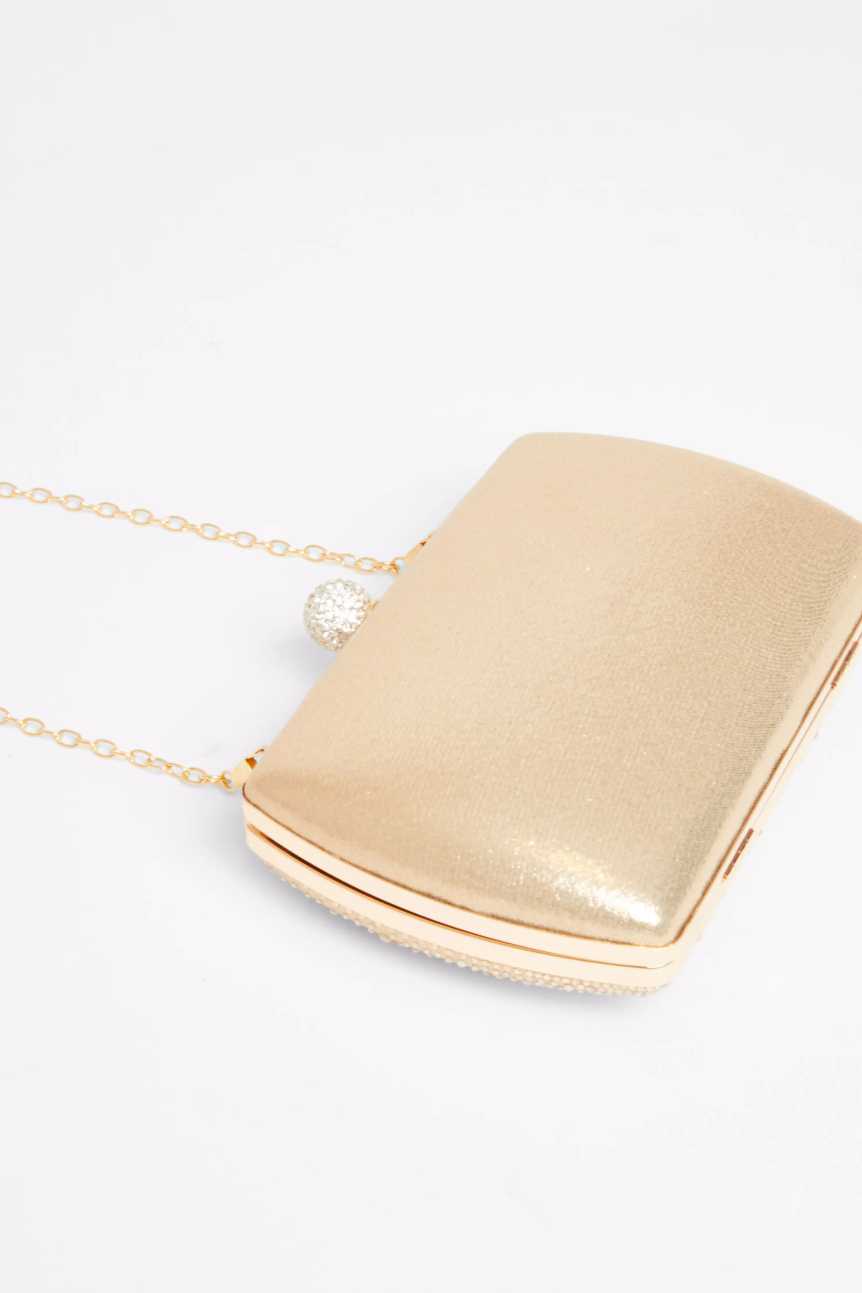 Gold Diamante Curve Box Bag