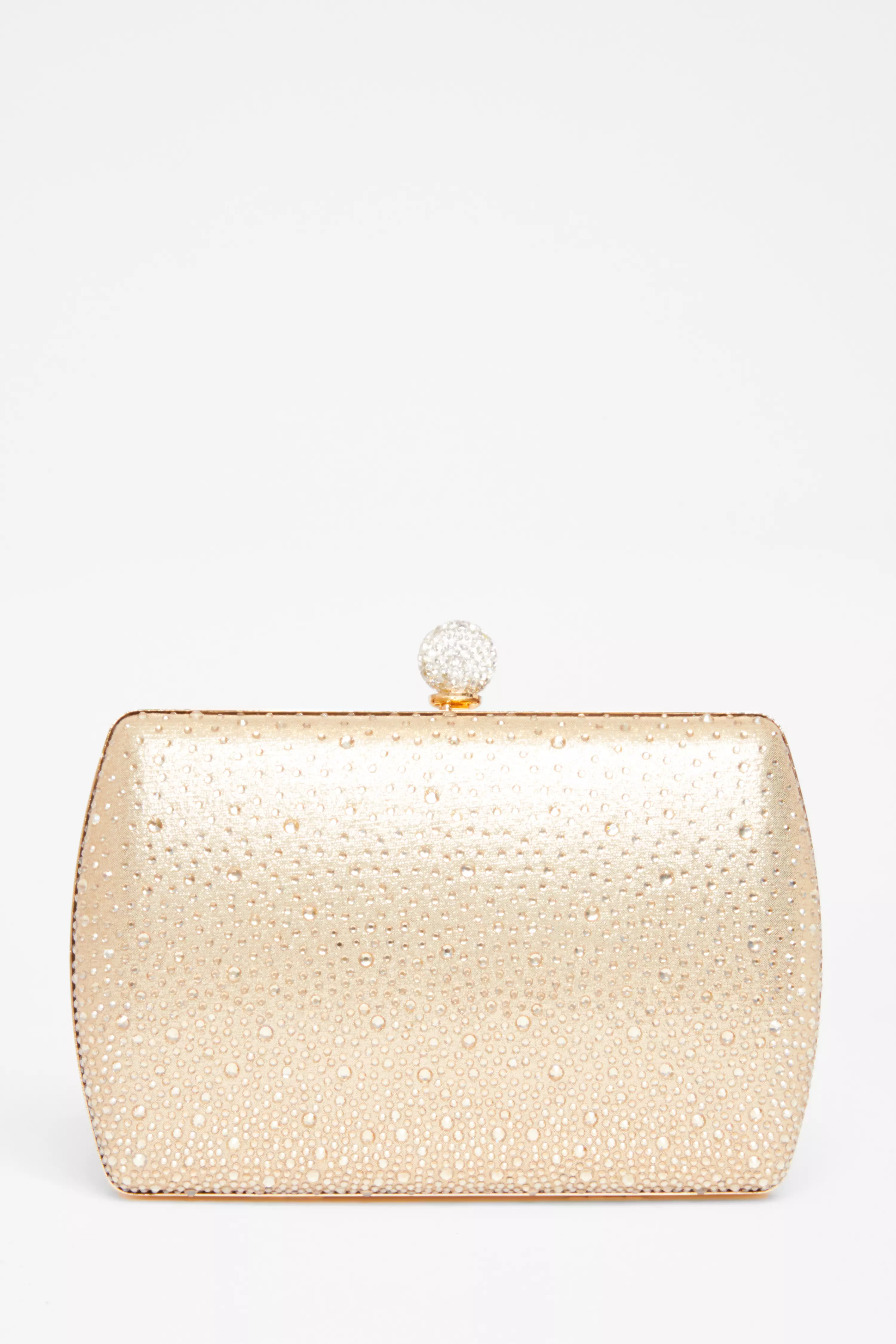 Gold Diamante Curve Box Bag