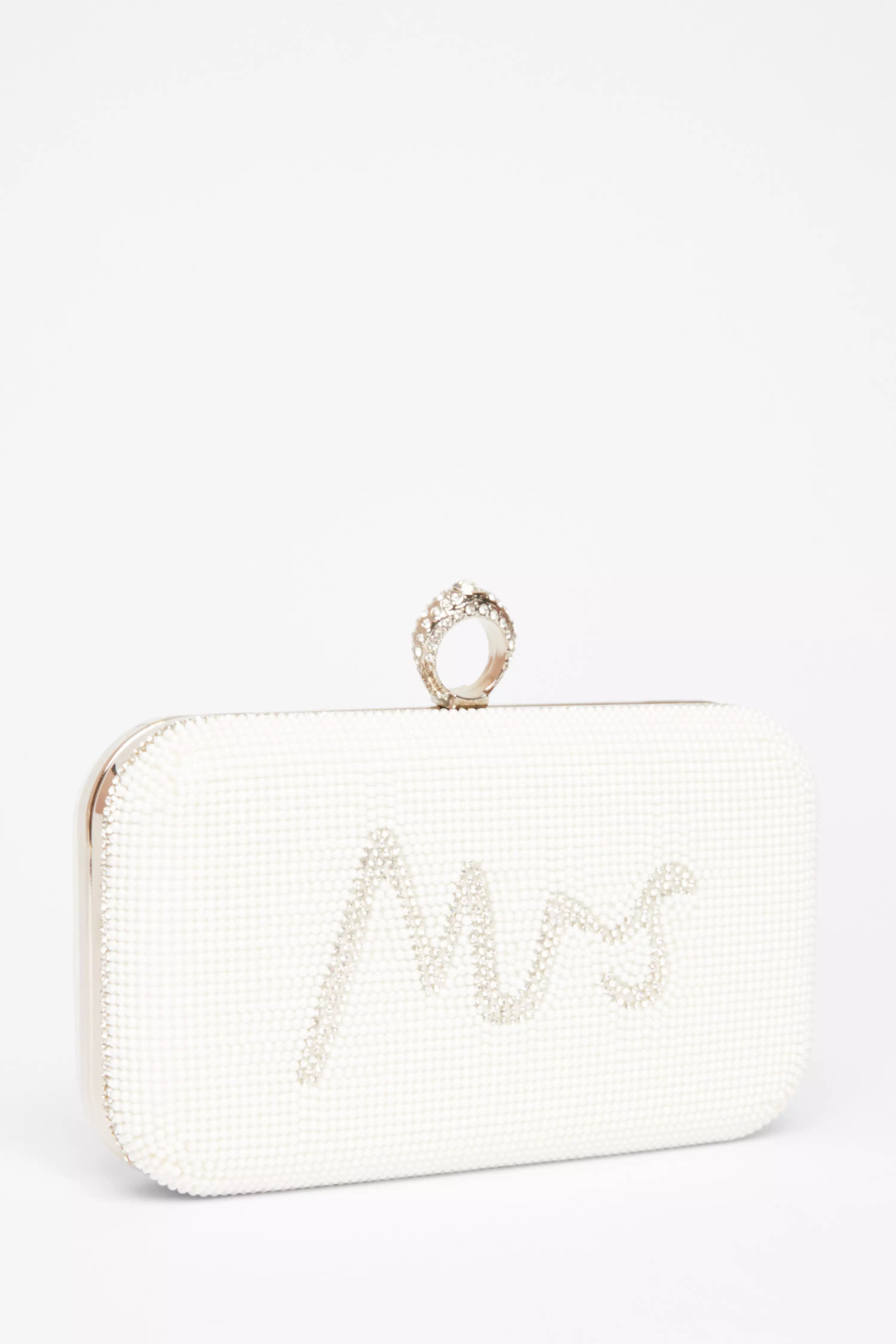 White Bridal Diamante Ring Box Bag