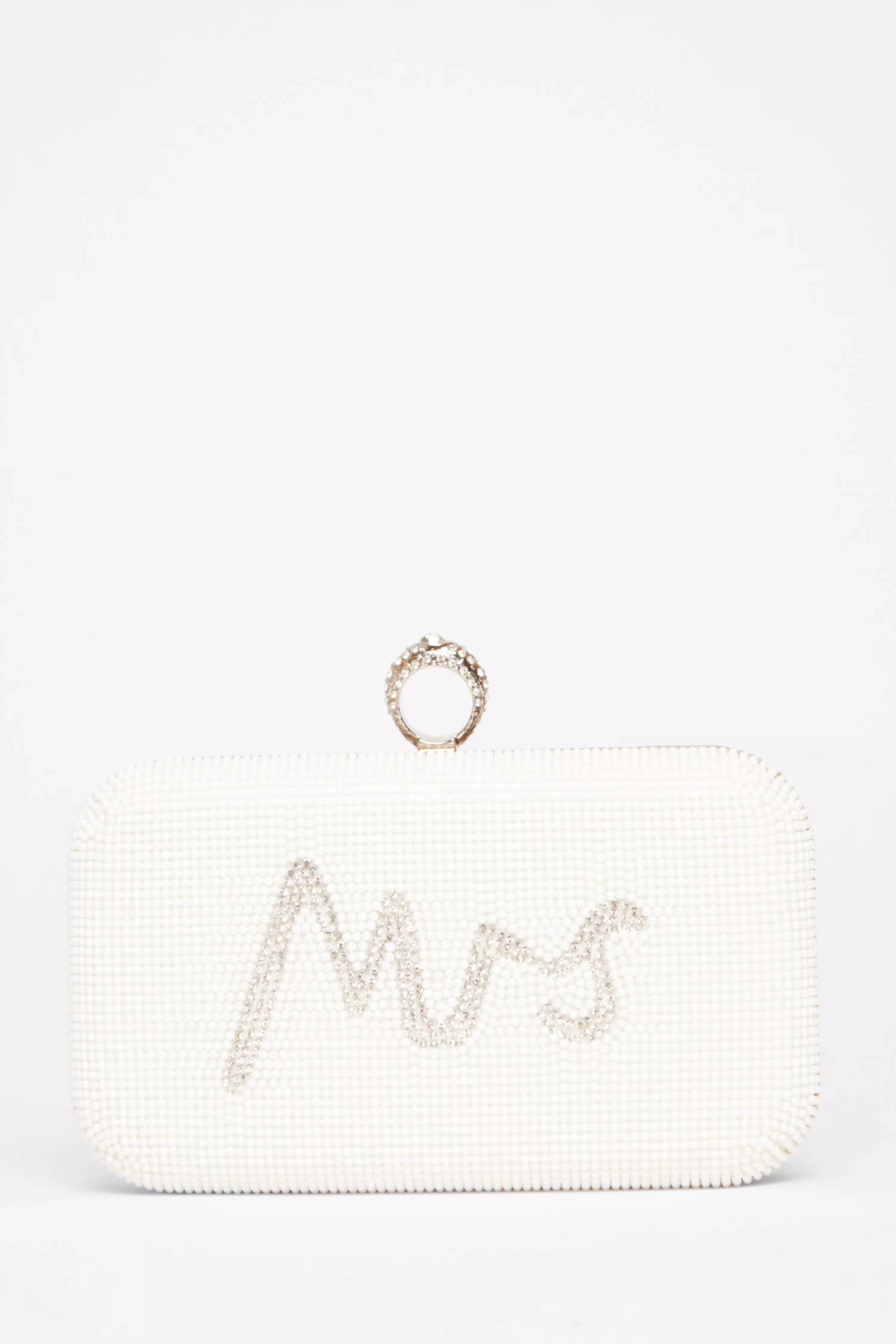 White Bridal Diamante Ring Box Bag