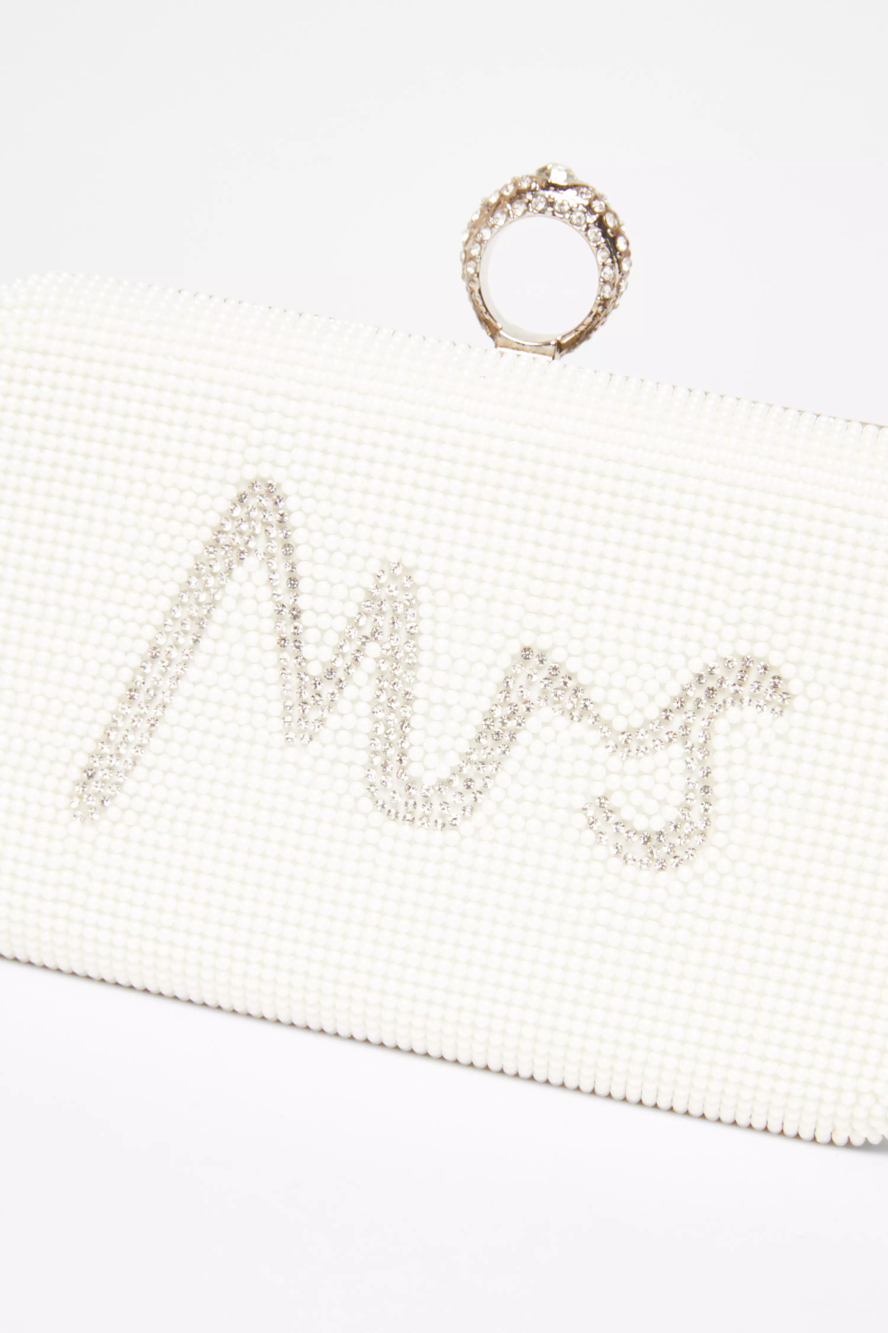 White Bridal Diamante Ring Box Bag