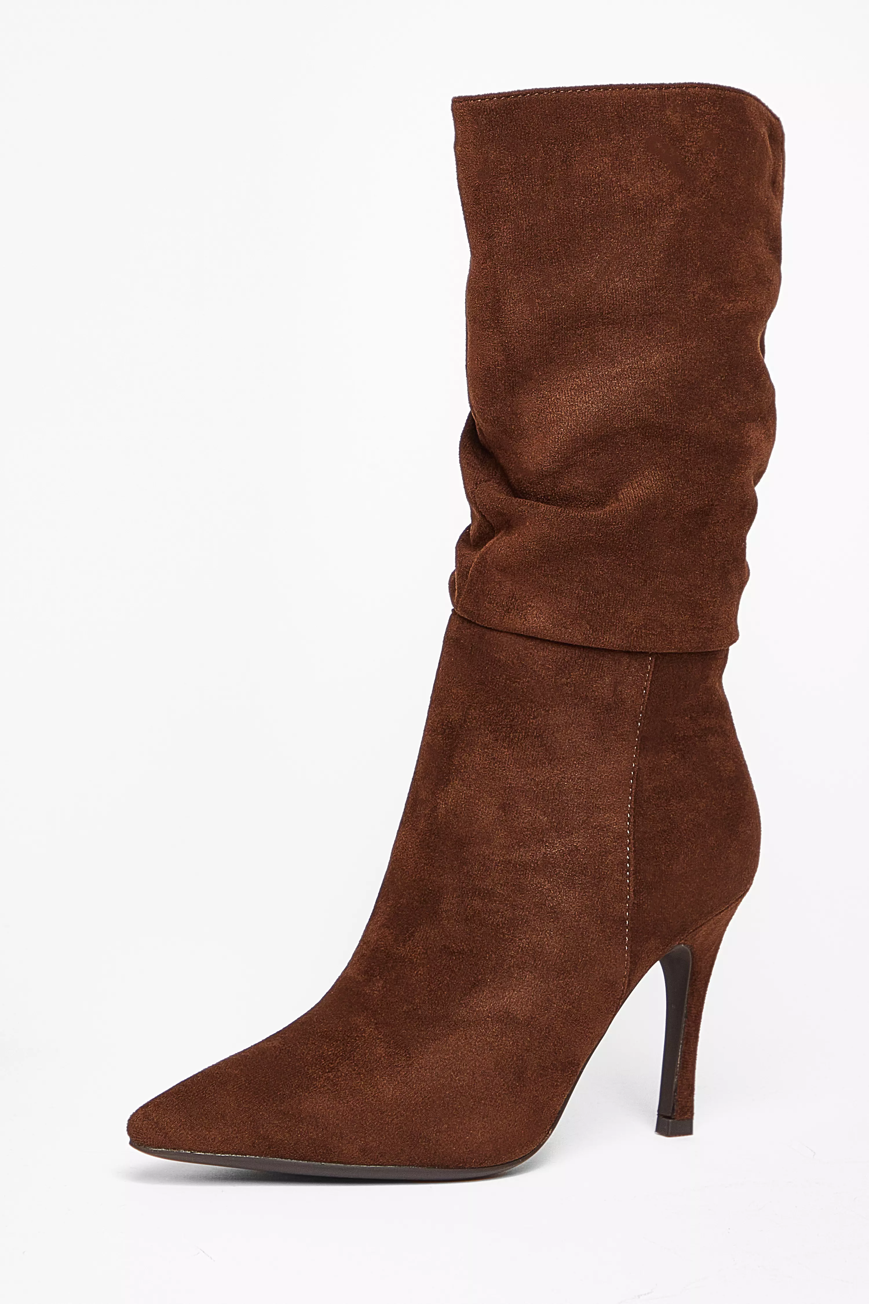 Brown Faux Suede Heeled Boots