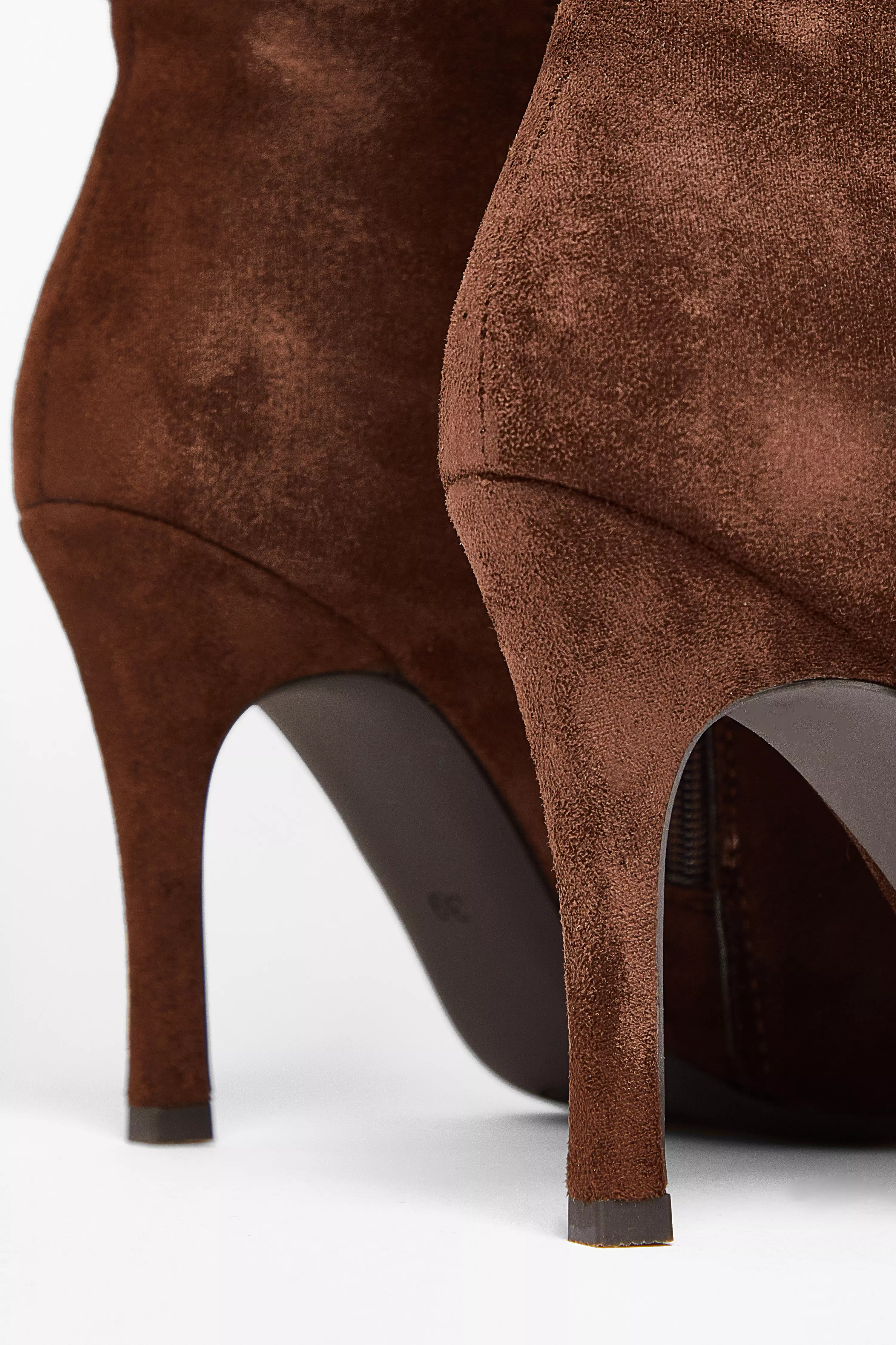 Brown Faux Suede Heeled Boots