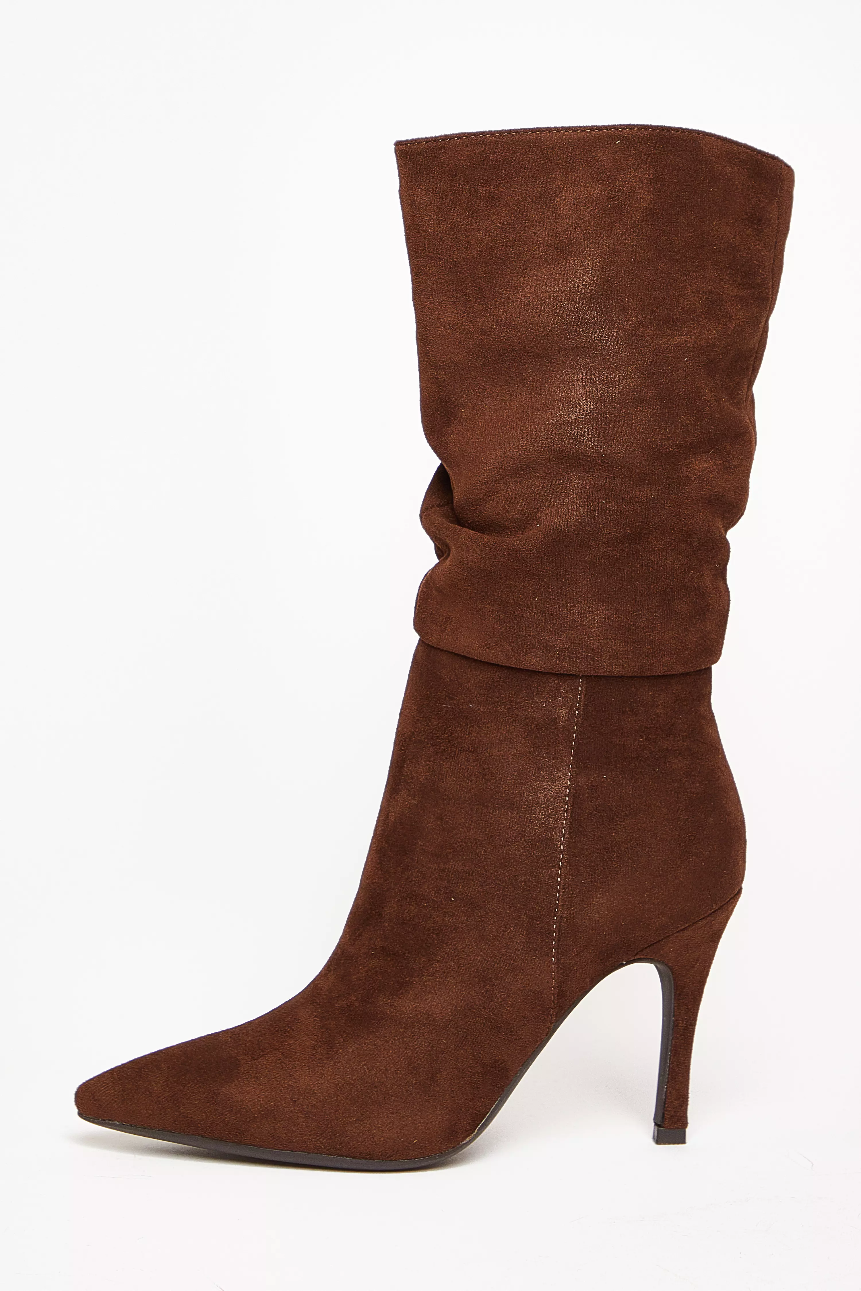 Brown Faux Suede Heeled Boots