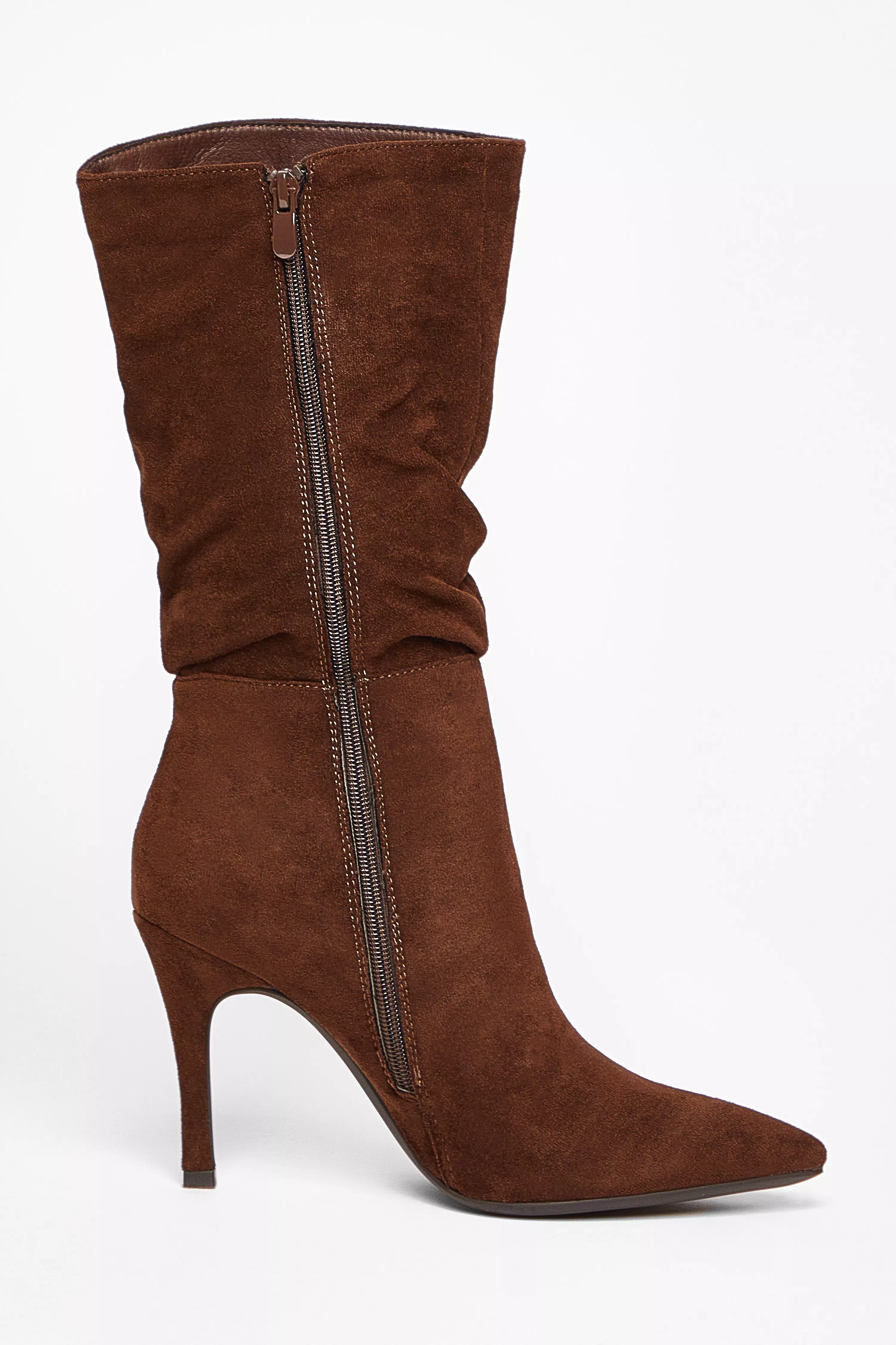 Brown Faux Suede Heeled Boots