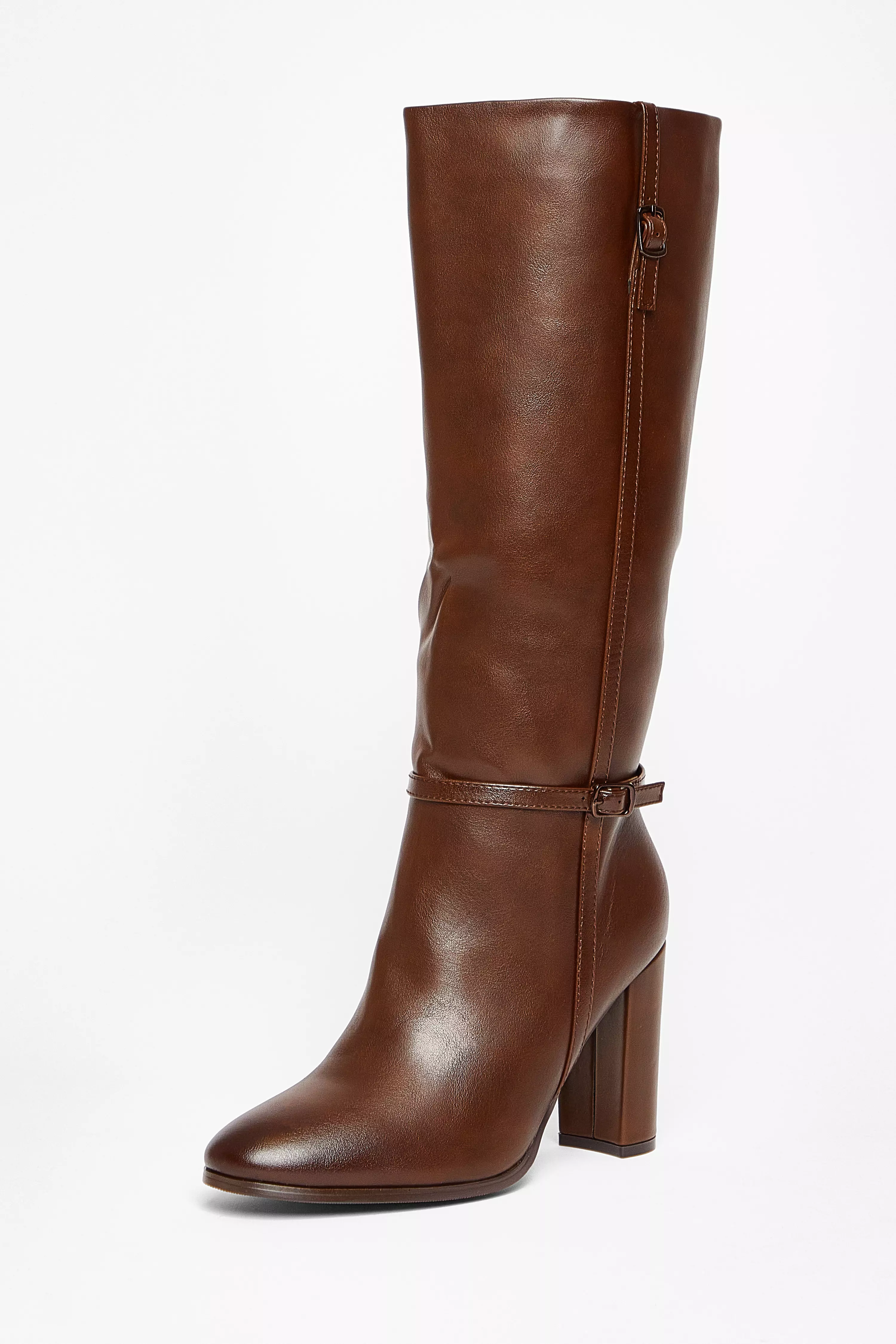 Brown Faux Leather Heeled Boots