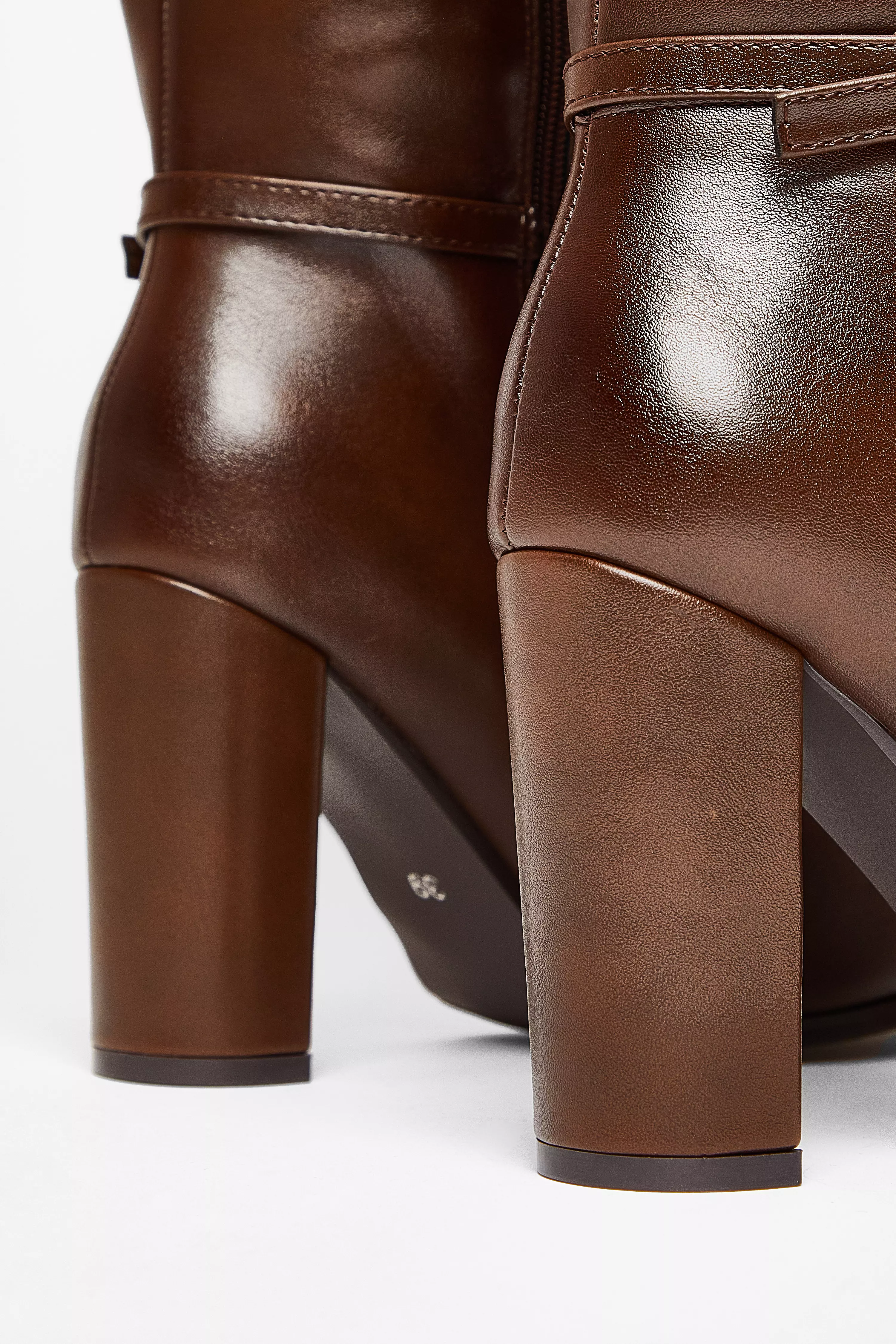 Brown Faux Leather Heeled Boots