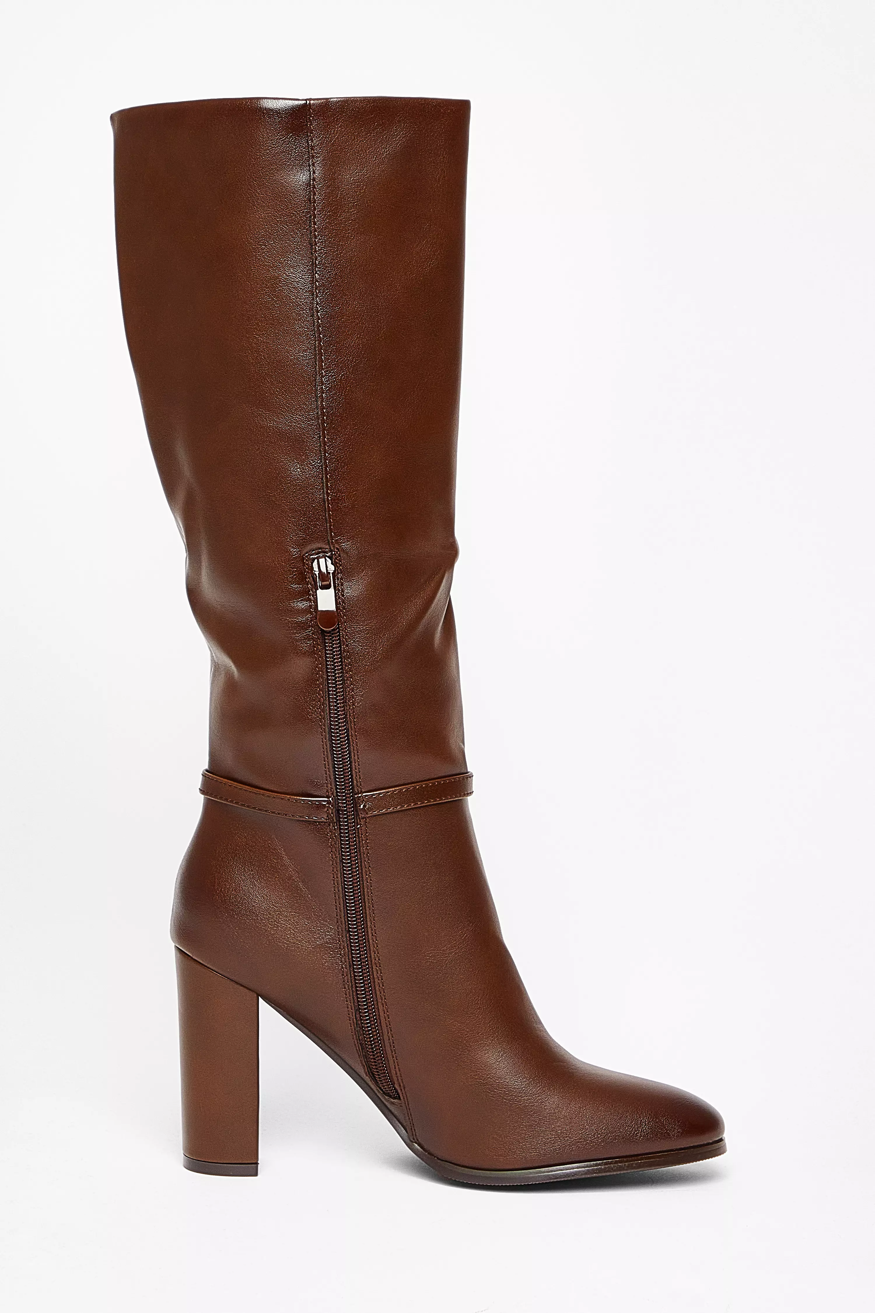 Brown Faux Leather Heeled Boots