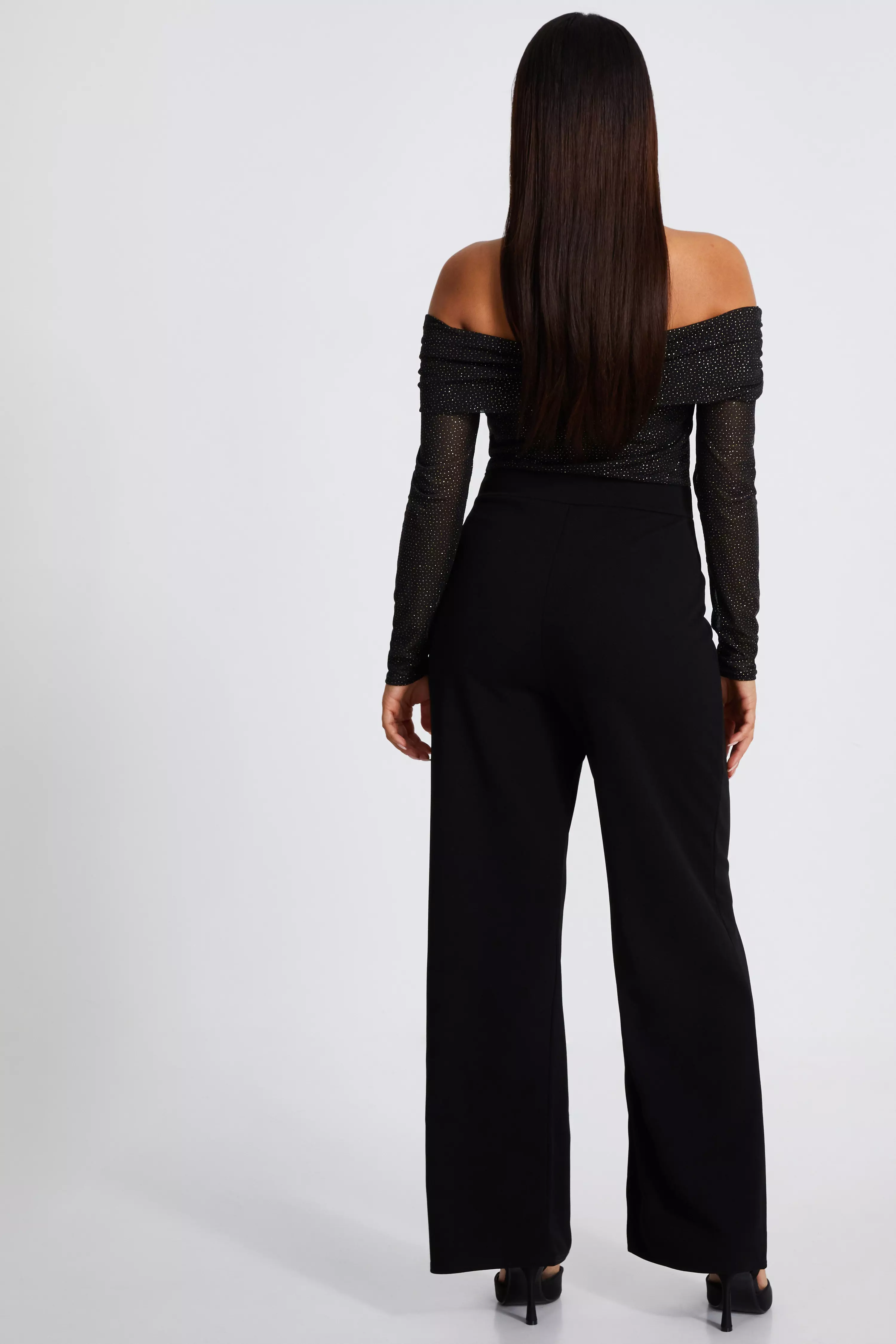 Petite Black Glitter Mesh Jumpsuit