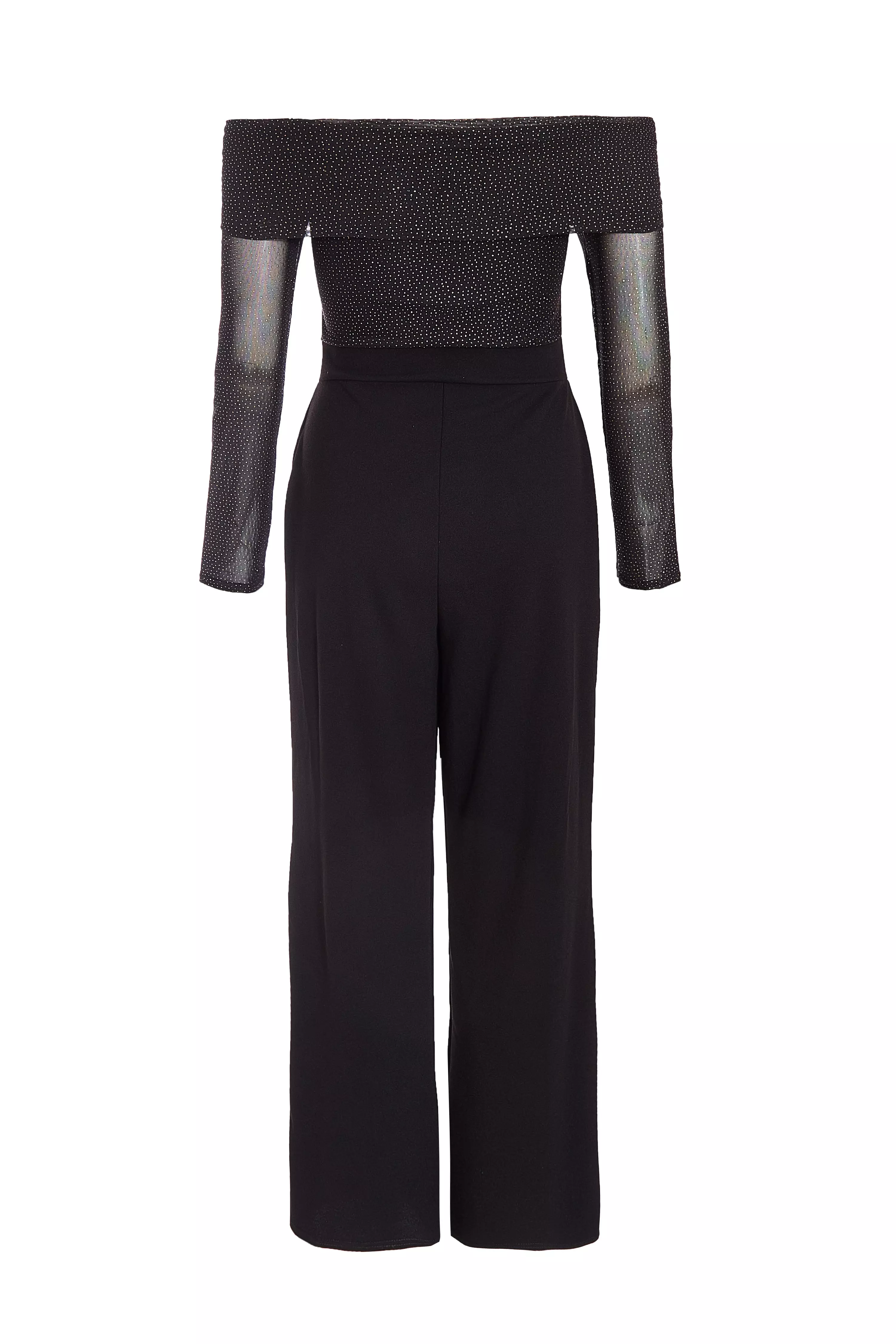 Petite Black Glitter Mesh Jumpsuit