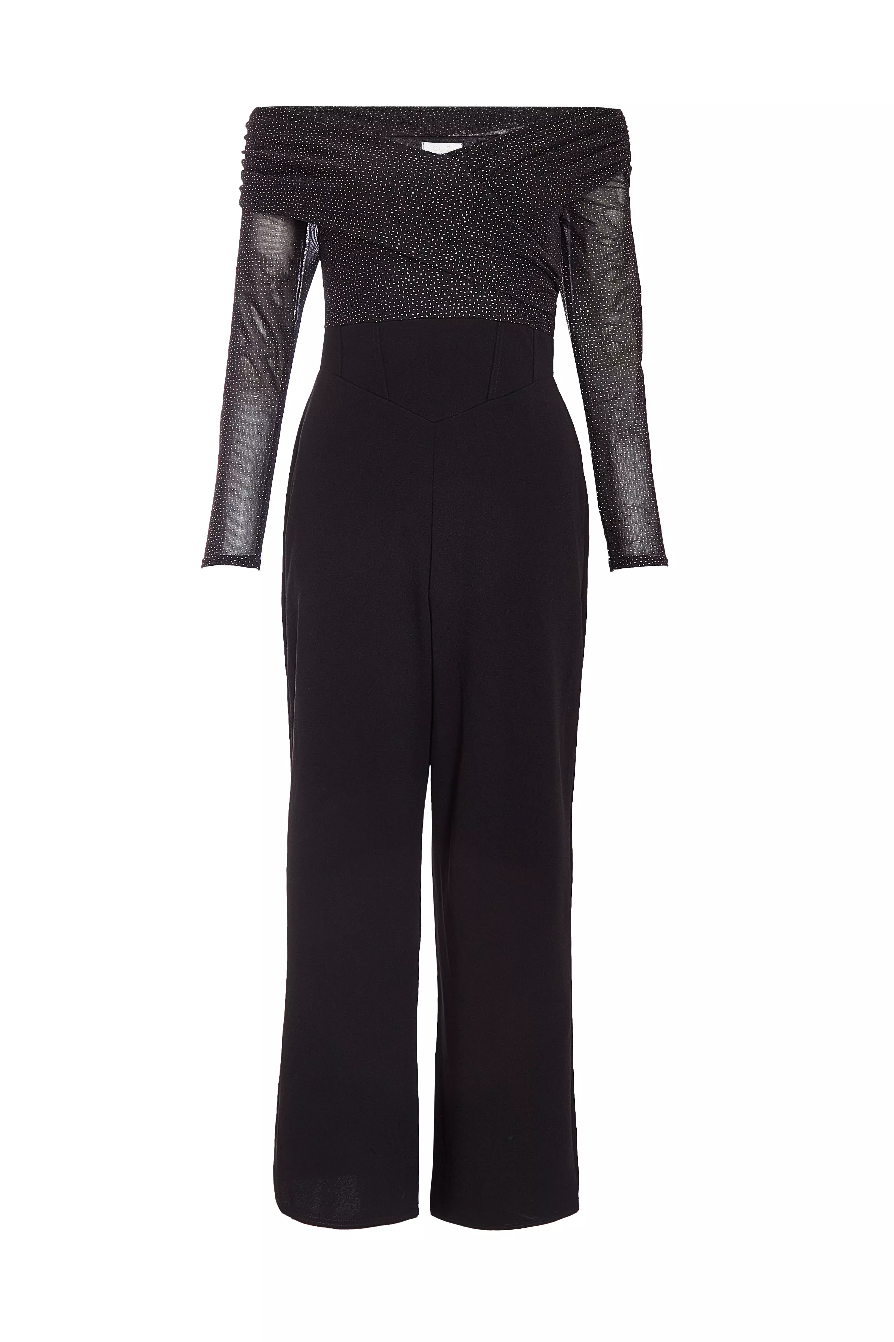 Petite Black Glitter Mesh Jumpsuit