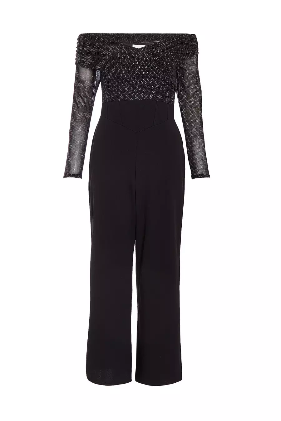 Petite Black Glitter Mesh Jumpsuit QUIZ Clothing