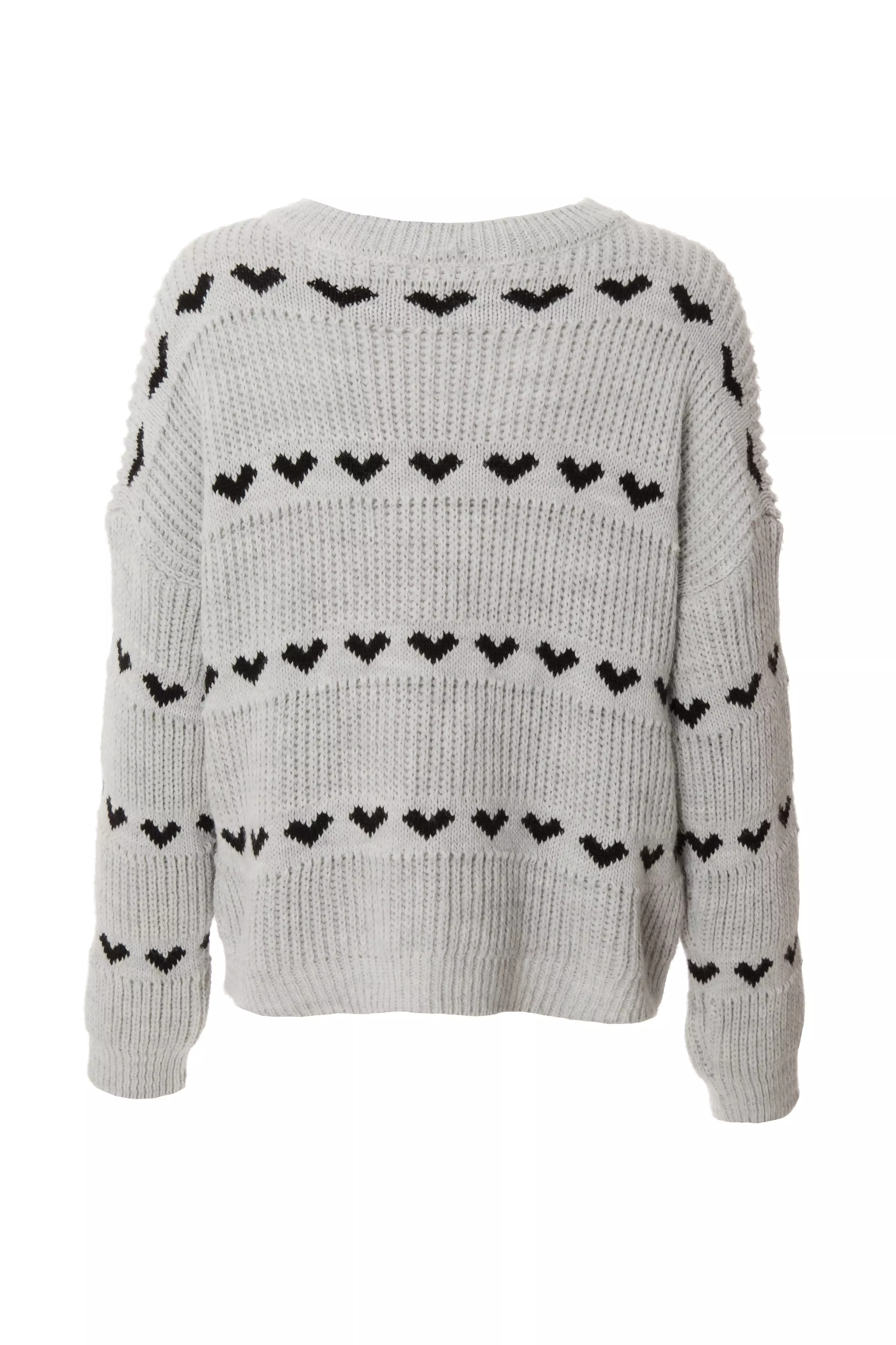 Grey Knit Heart Print Jumper