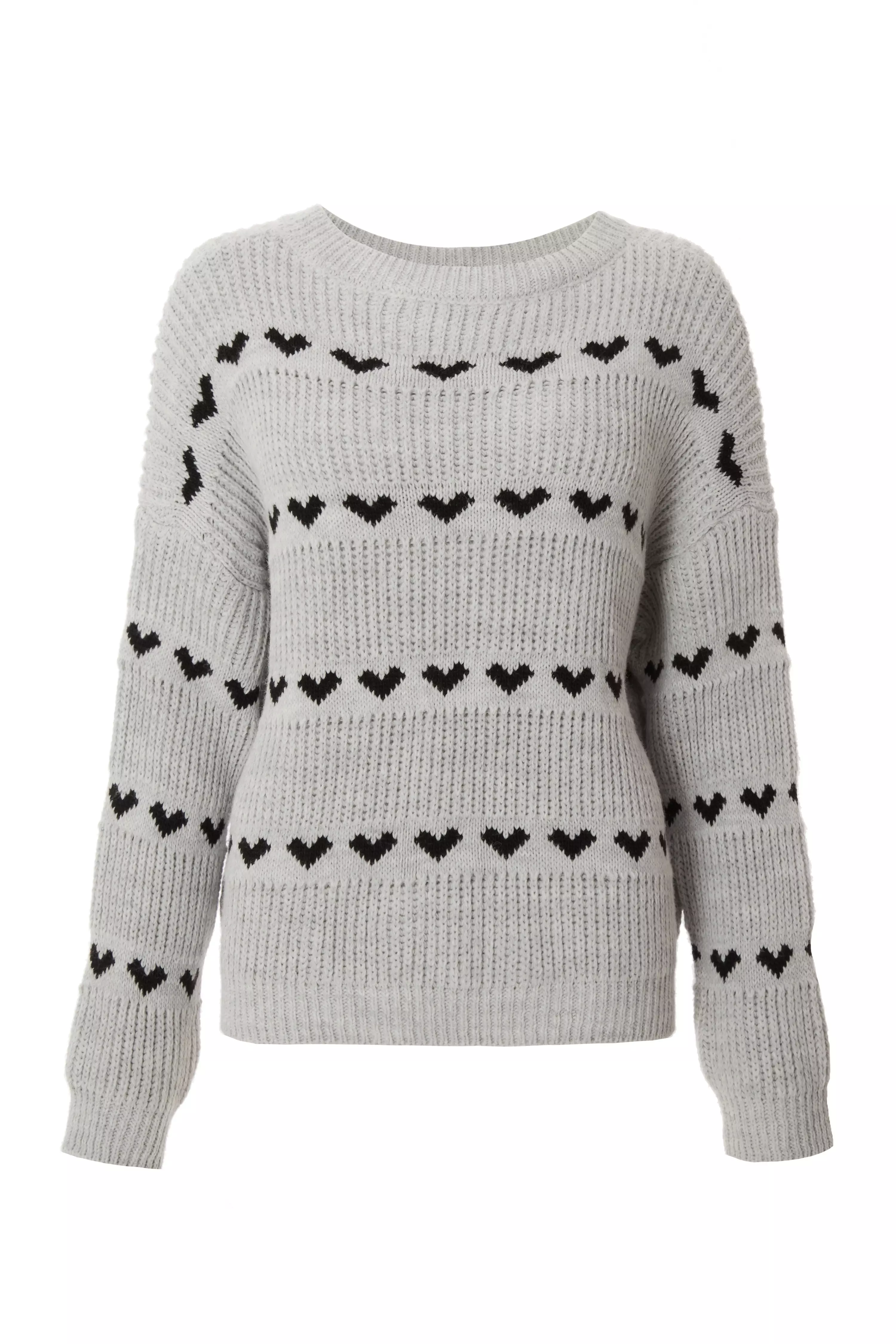 Grey Knit Heart Print Jumper