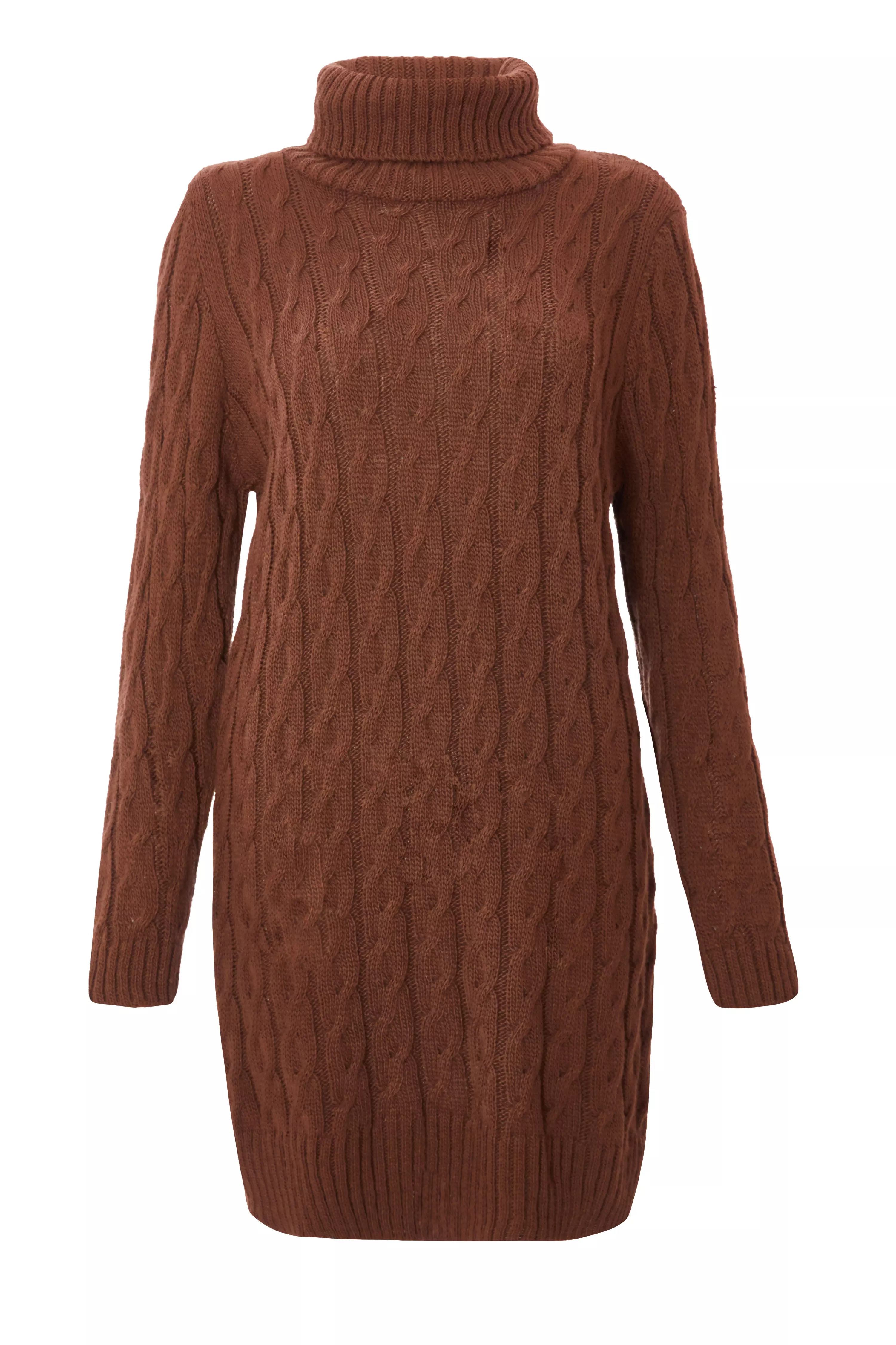 Brown Cable Knit Jumper Dress