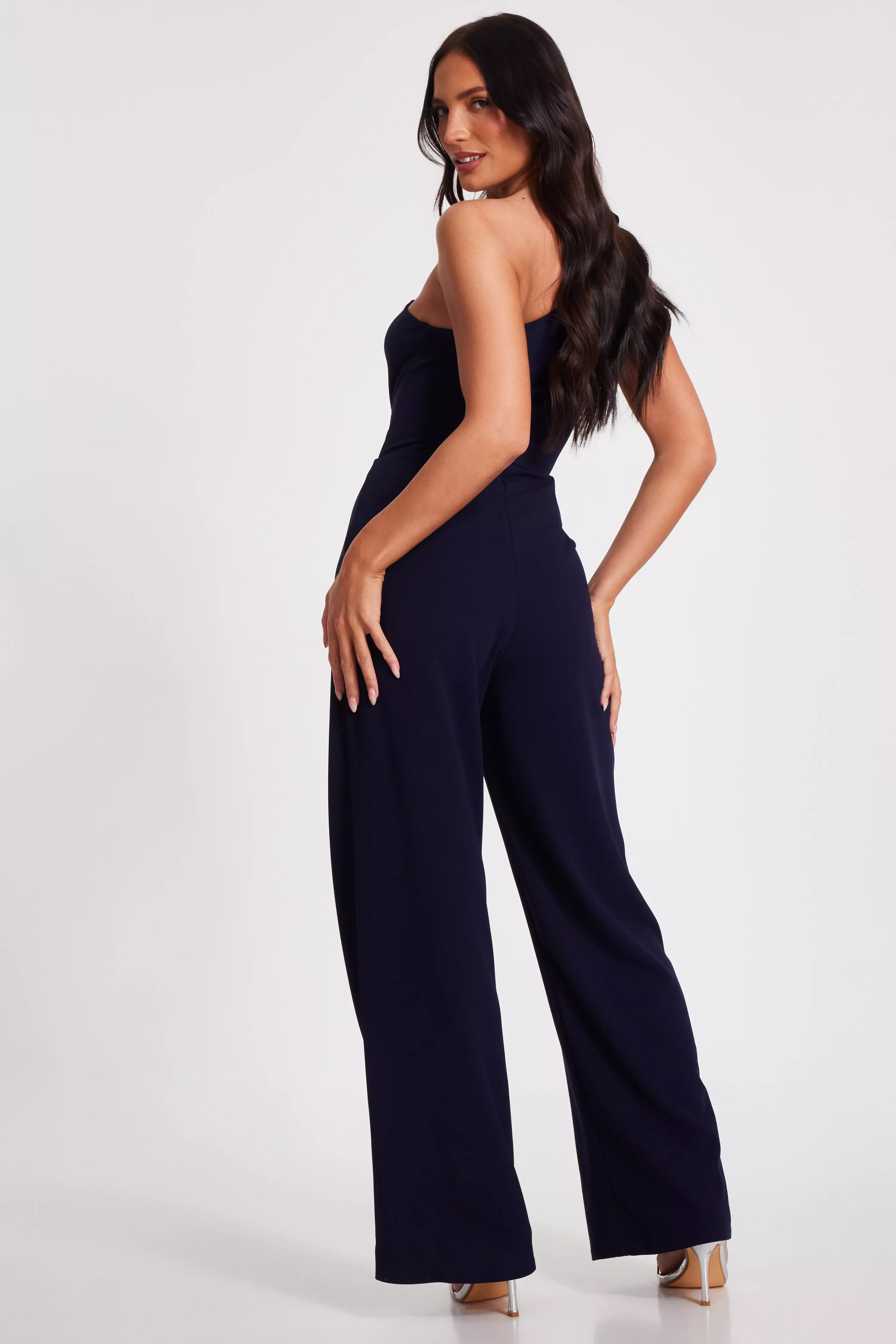 Navy One Shoulder Floral Jumpsuit