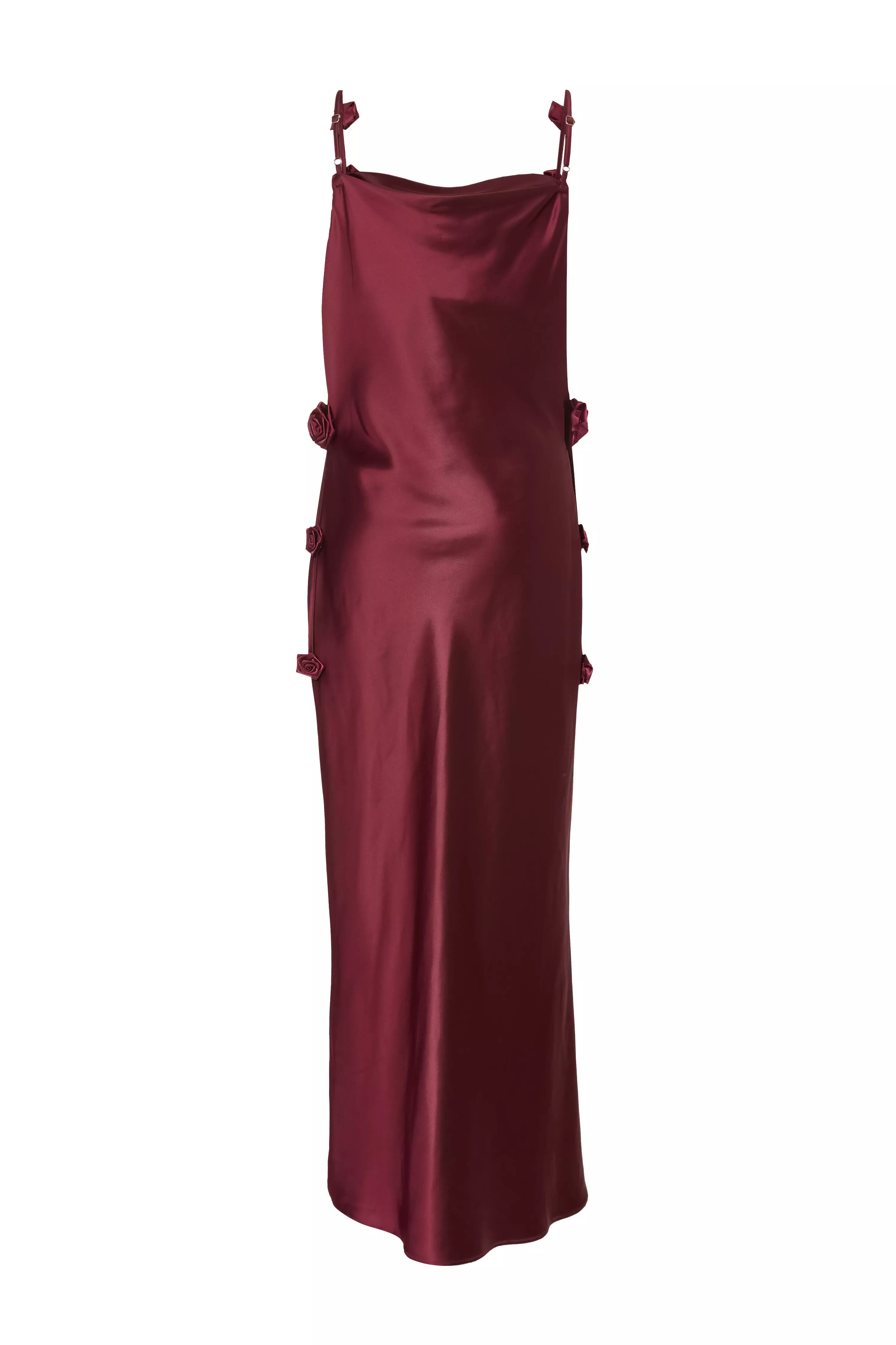 Dark Red Floral Trim Midaxi Dress