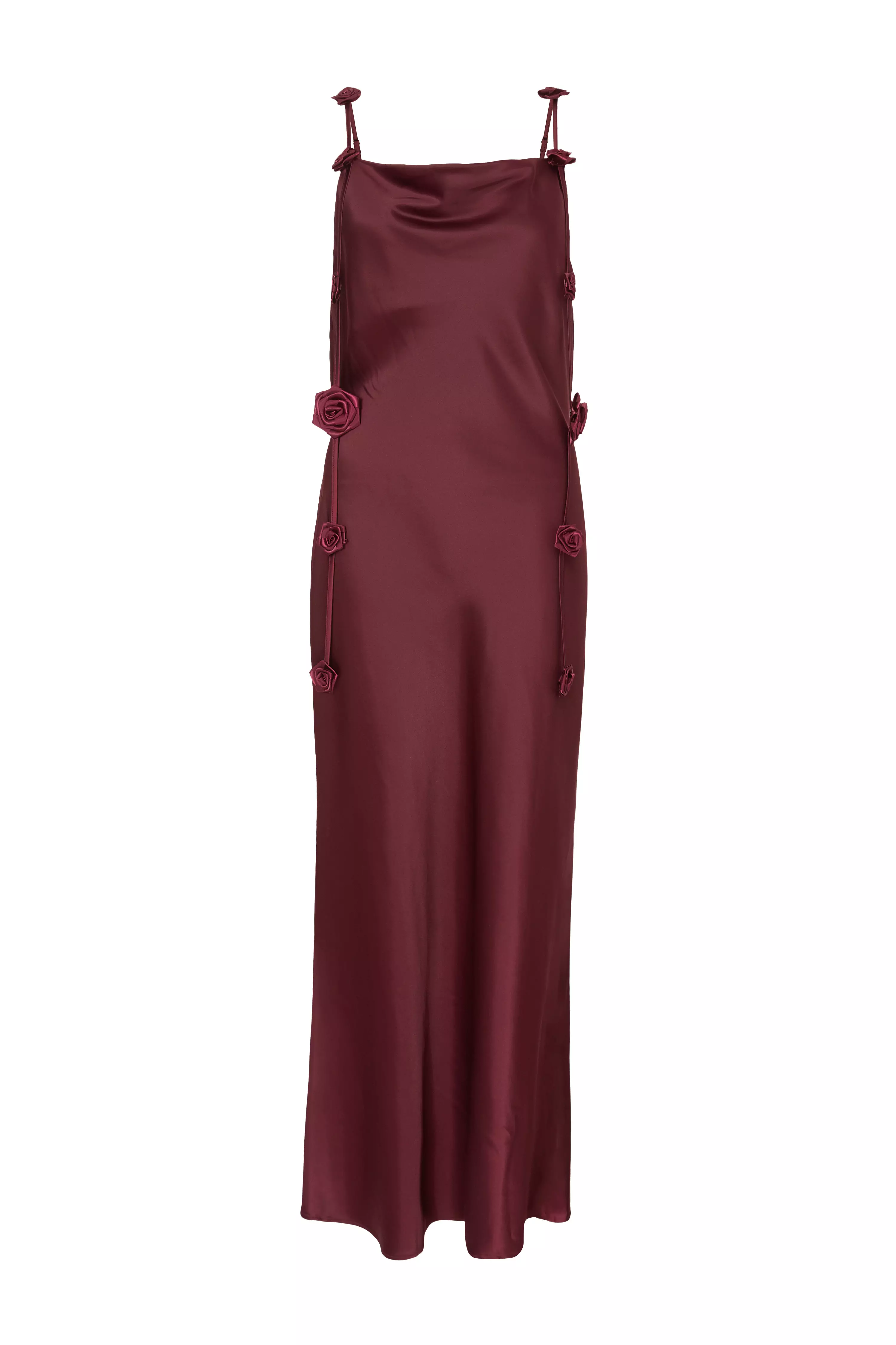 Dark Red Floral Trim Midaxi Dress
