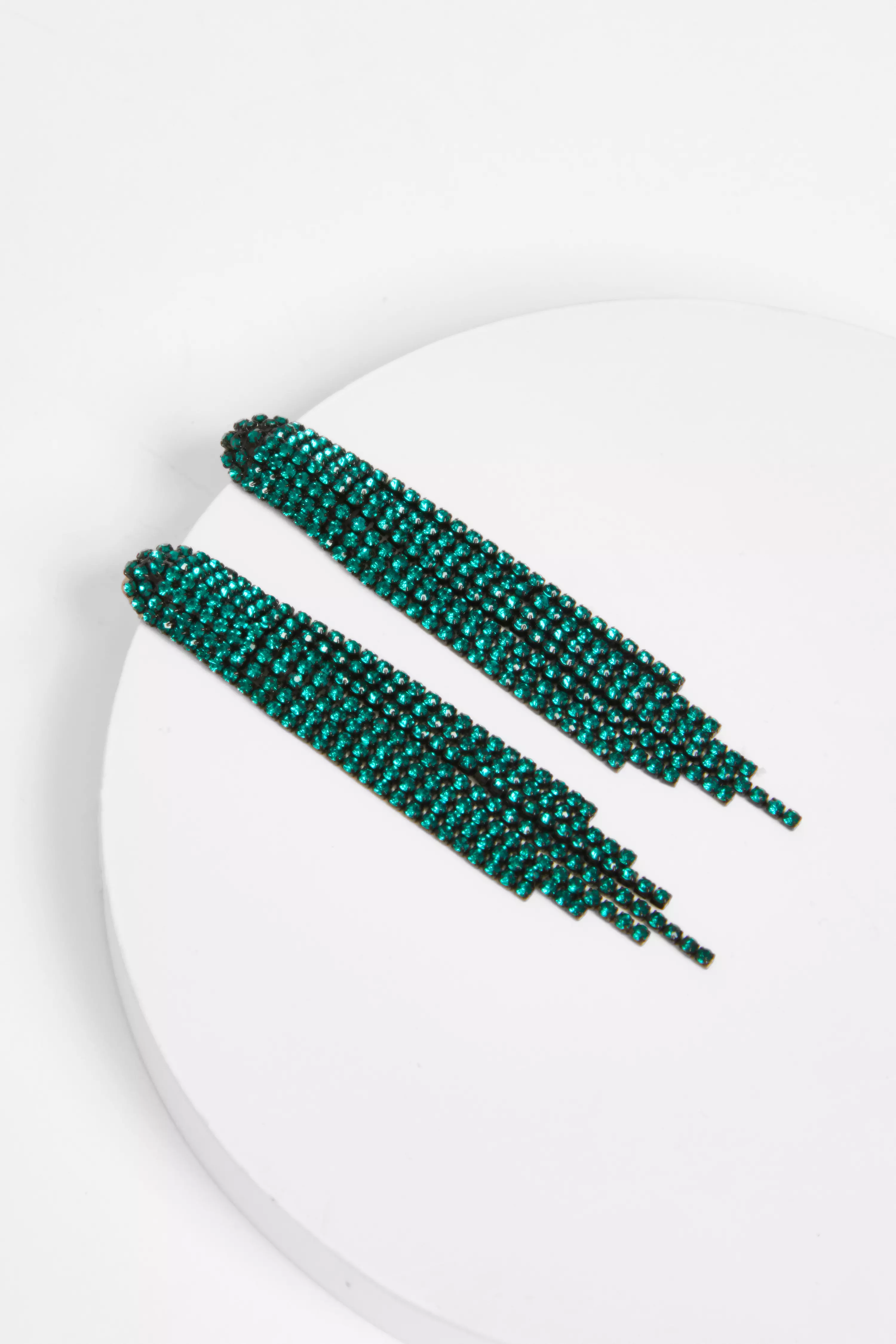 Green Diamante Fringe Earrings