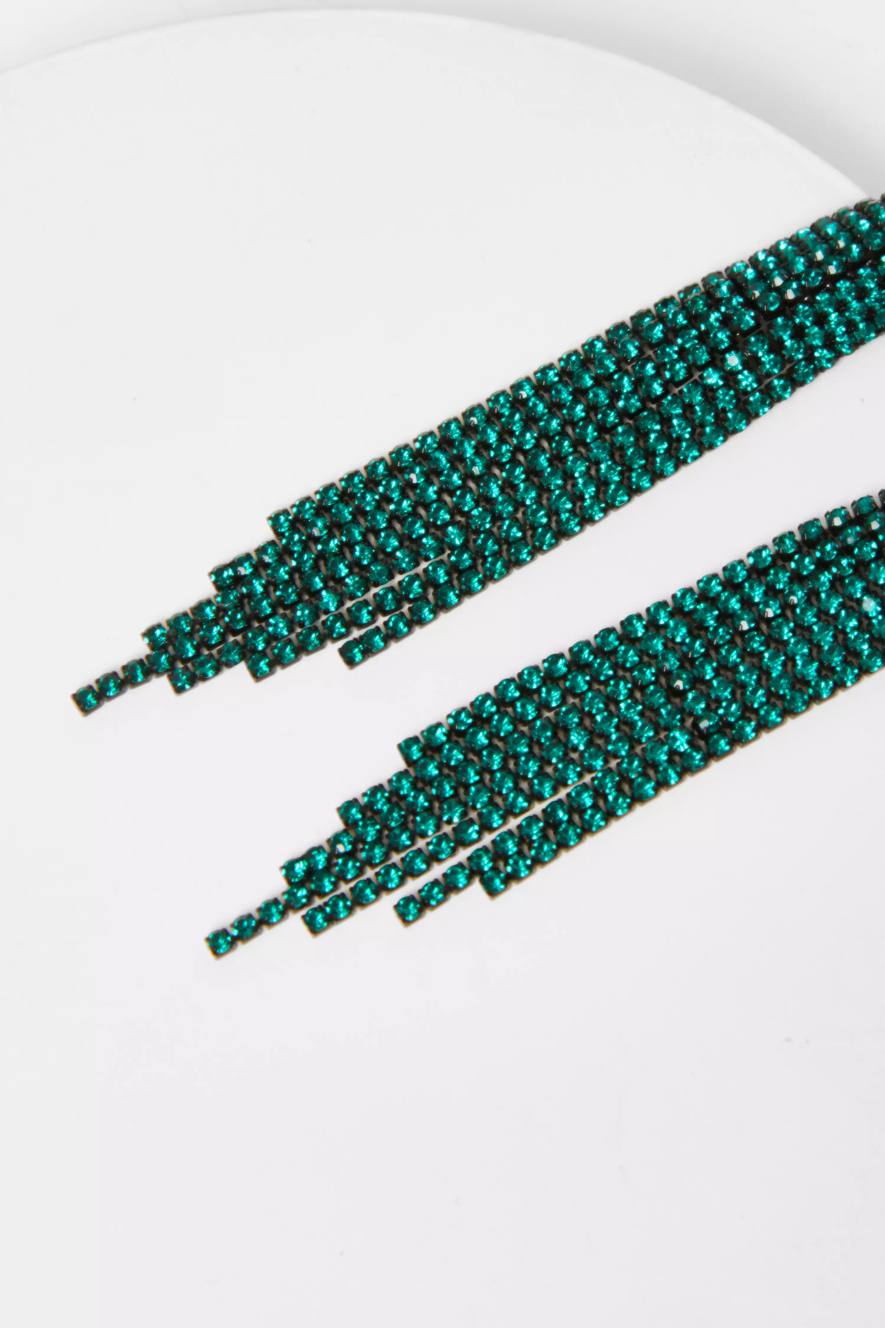 Green Diamante Fringe Earrings