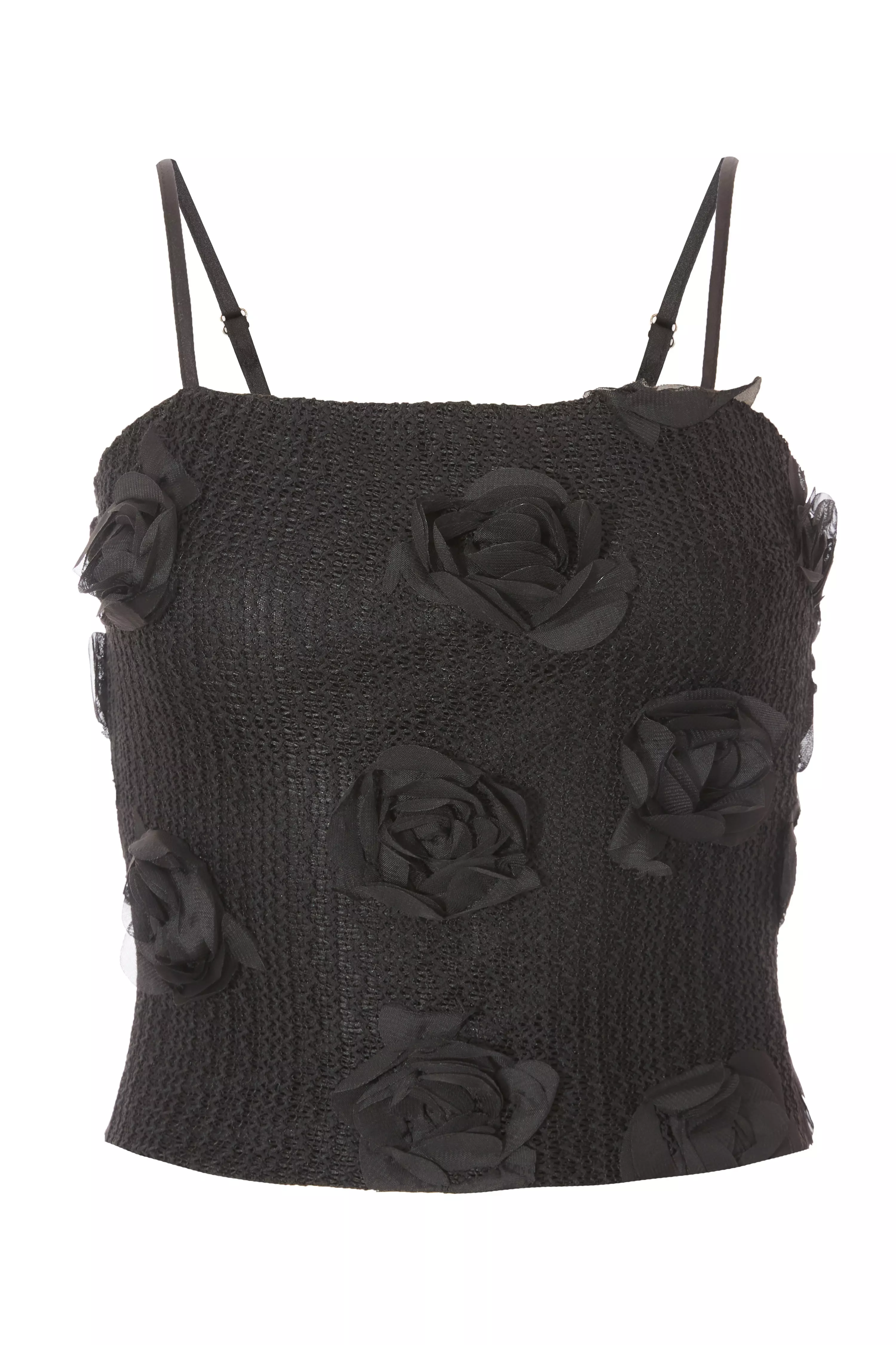 Black Floral Crop Top