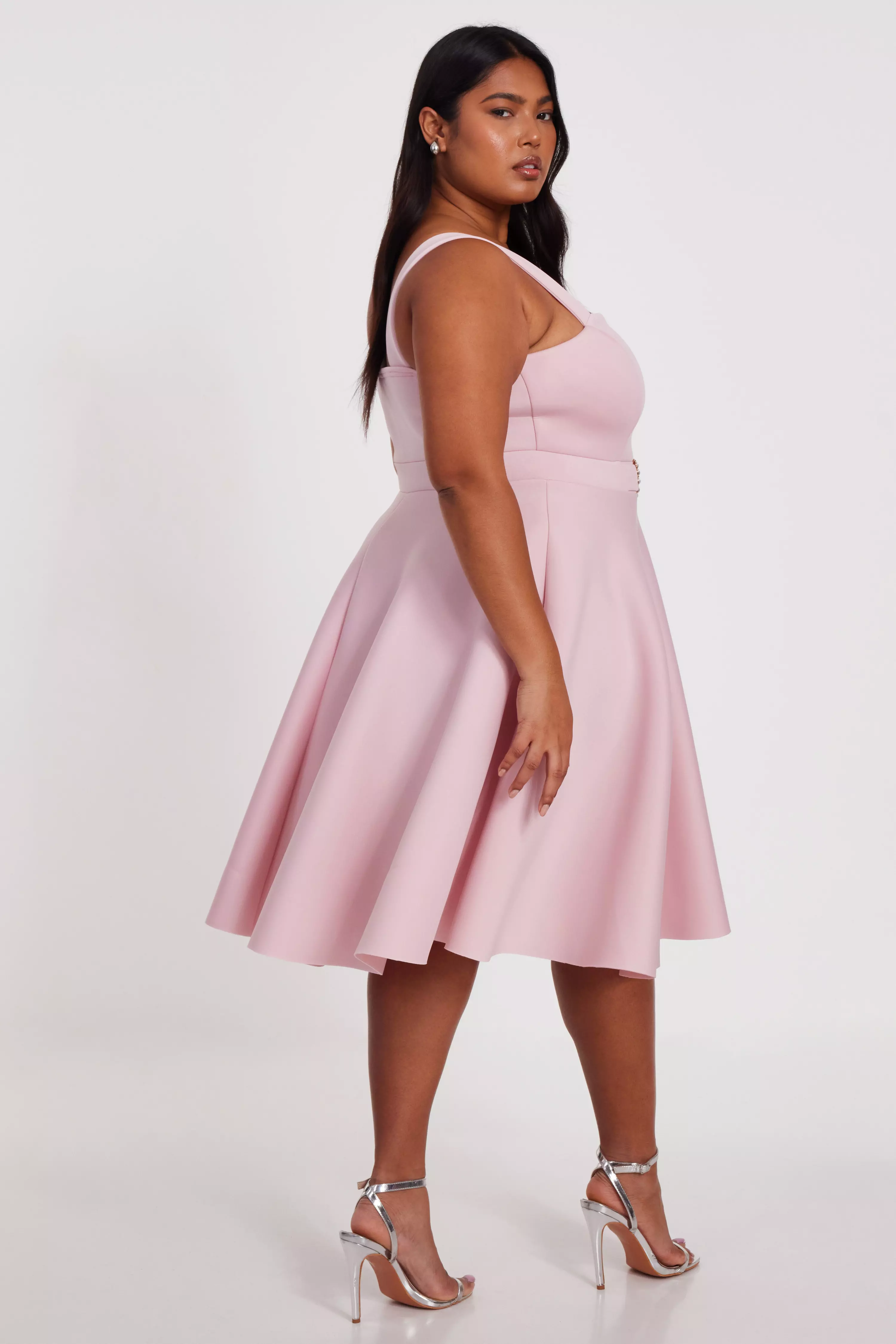 Curve Pink Belted Skater Dress