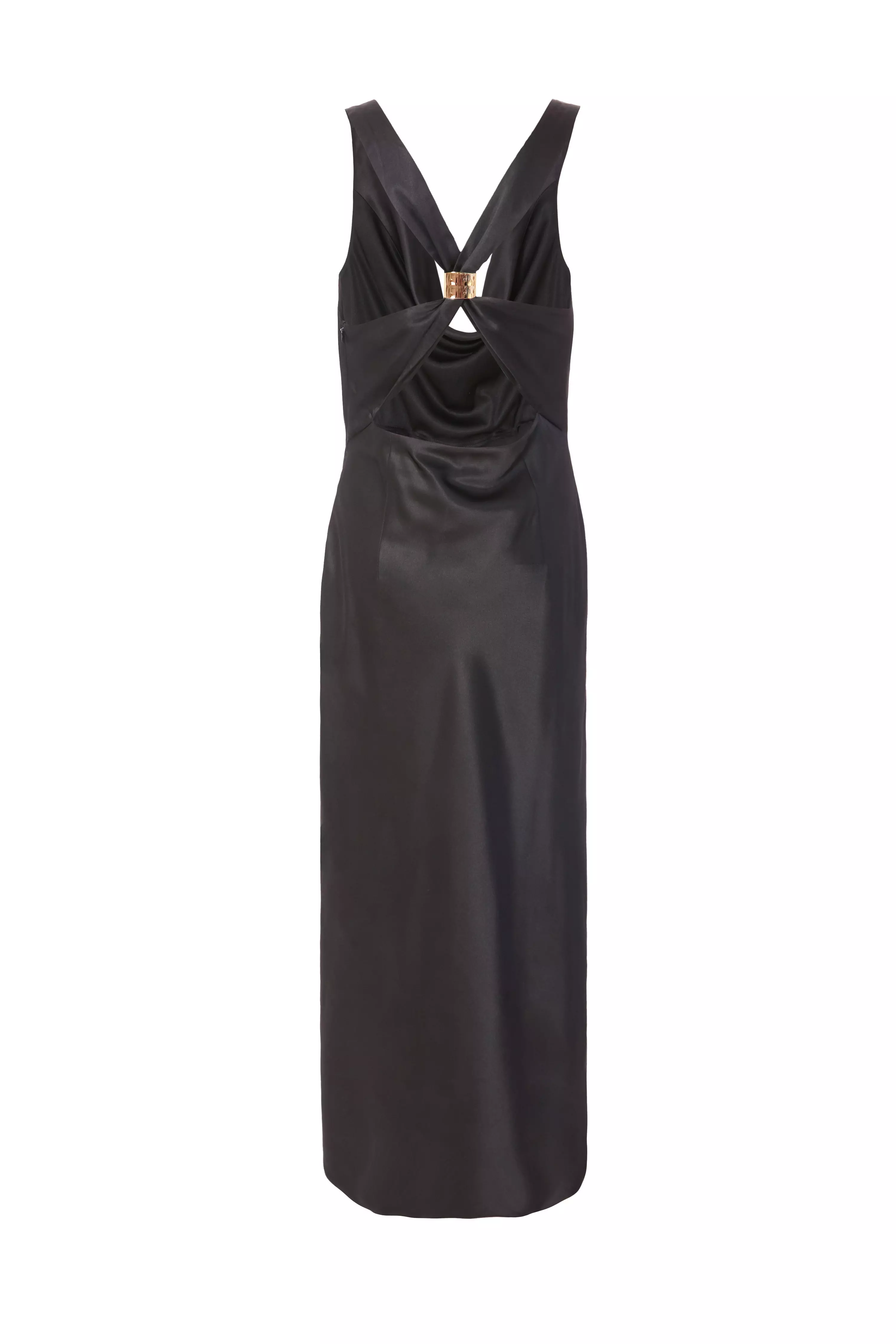 Black Satin Cowl Neck Midaxi Dress